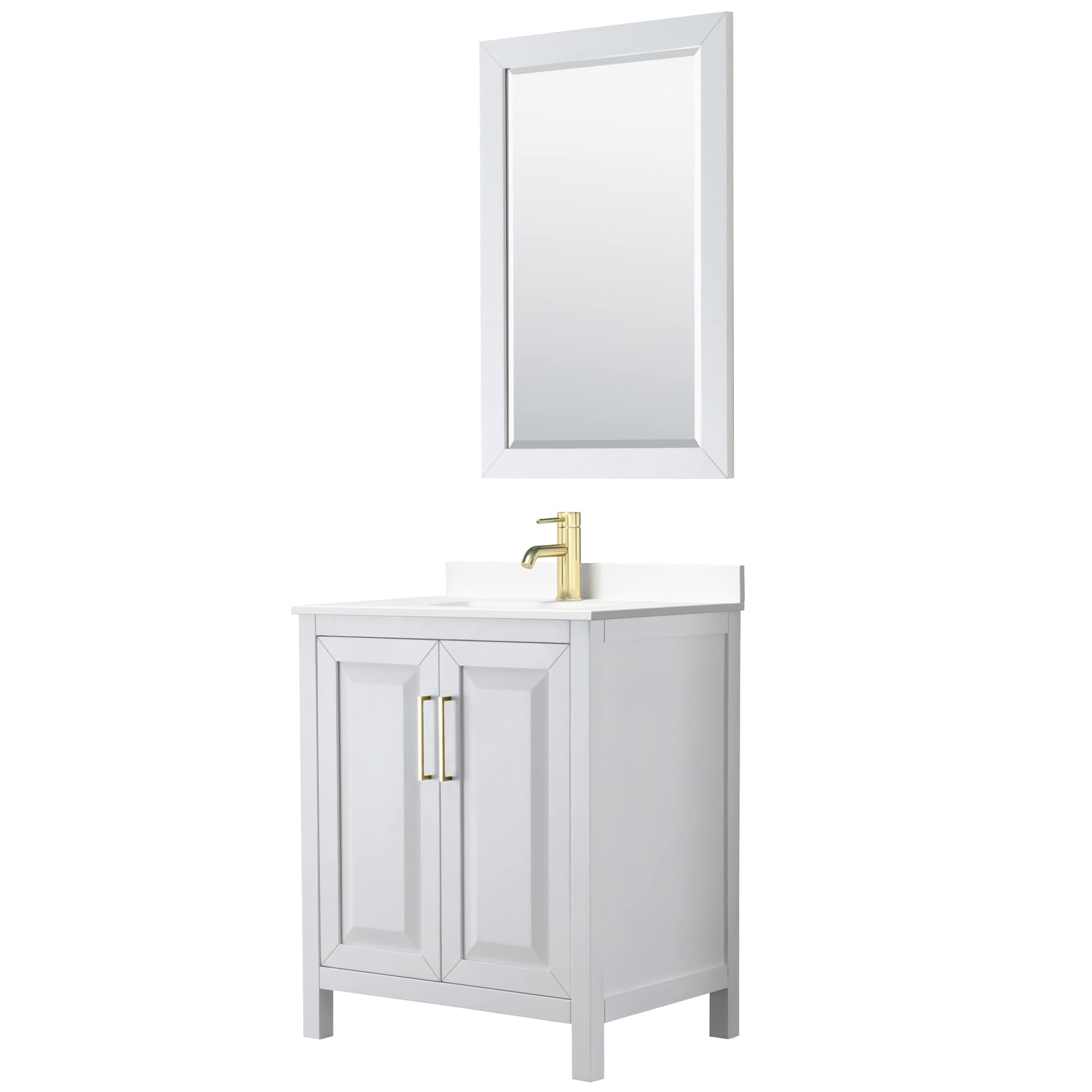 Wyndham Collection WCV252530SWGWCUNSM24 Daria 30-in White with Brushed Gold Trim Undermount Single sink Bathroom Vanity with White Cultured Marble Cultured marble Top (Mirror Included)