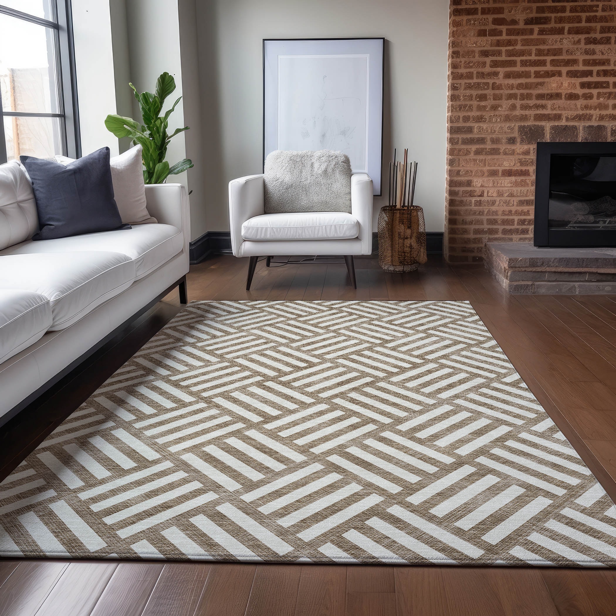 Addison Rugs ACN620BR9X12 Chantille ACN620BR 9 x 12 (ft) Polyester Brown Rectangular Indoor/Outdoor Geometric Machine washable Area rug