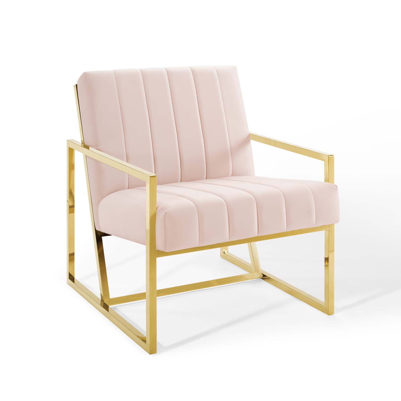  Inspire Channel Tufted Performance Velvet Armchair in Pink