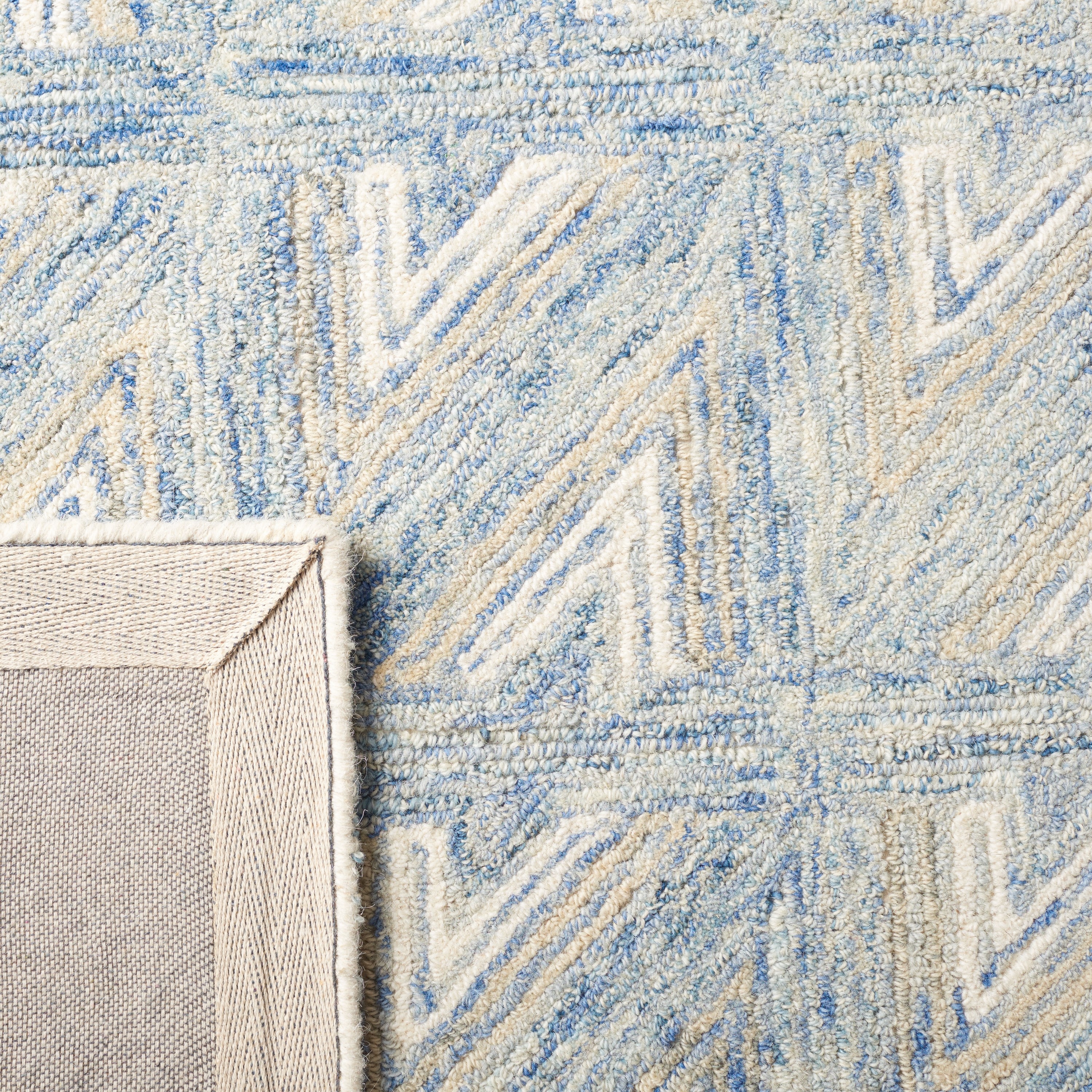 Blue and Beige Abstract Hand Tufted Wool Runner Rug