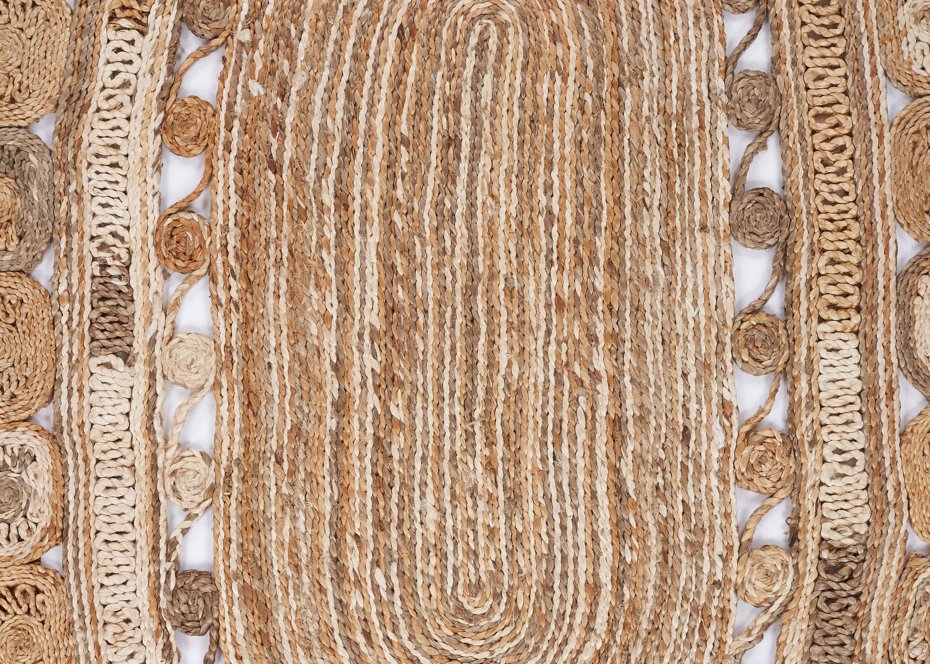 Handmade Braided Oval Beige and Gray Wool Rug