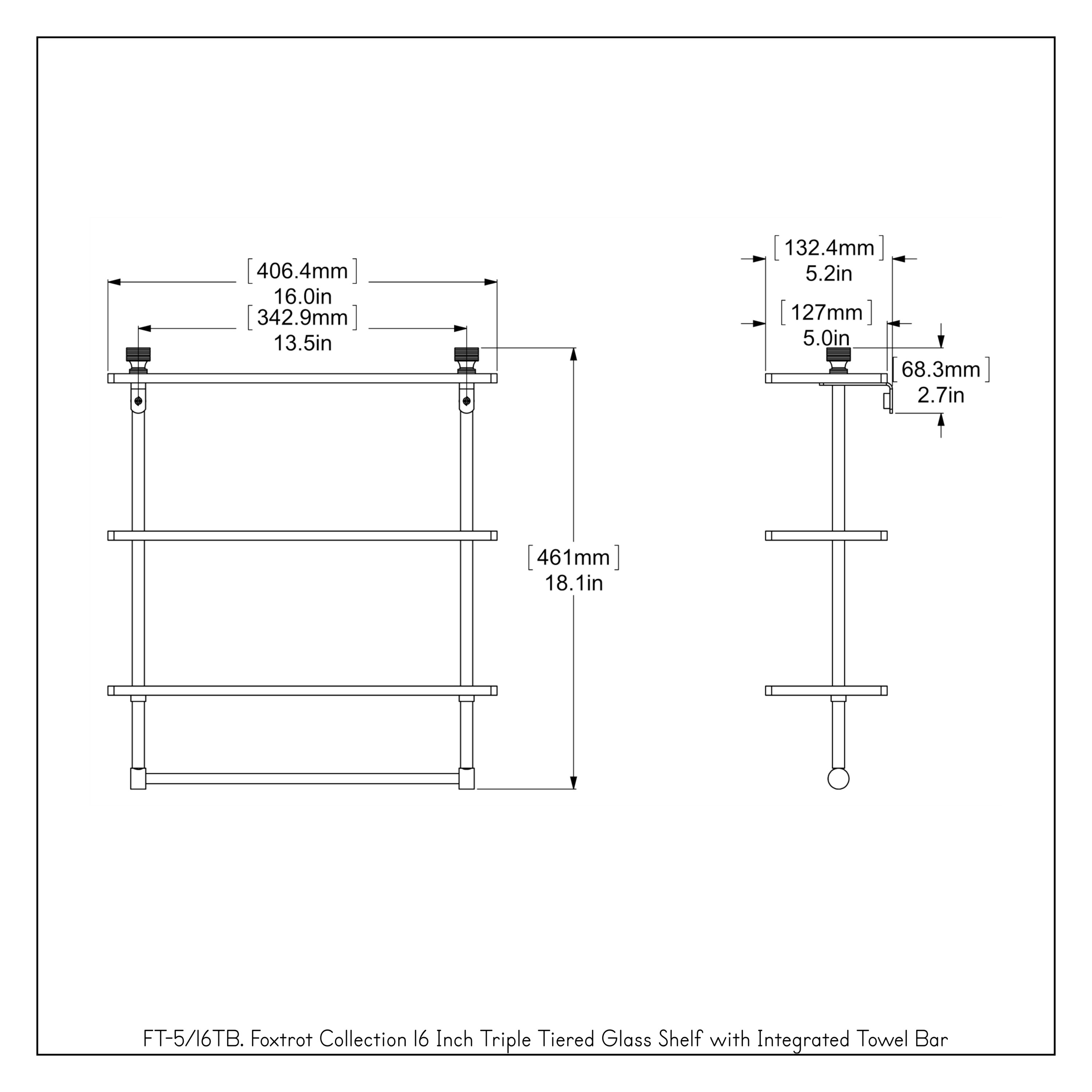 Allied Brass 22 in. L x 18 in. H x 5 in. W 3-Tier Clear Glass