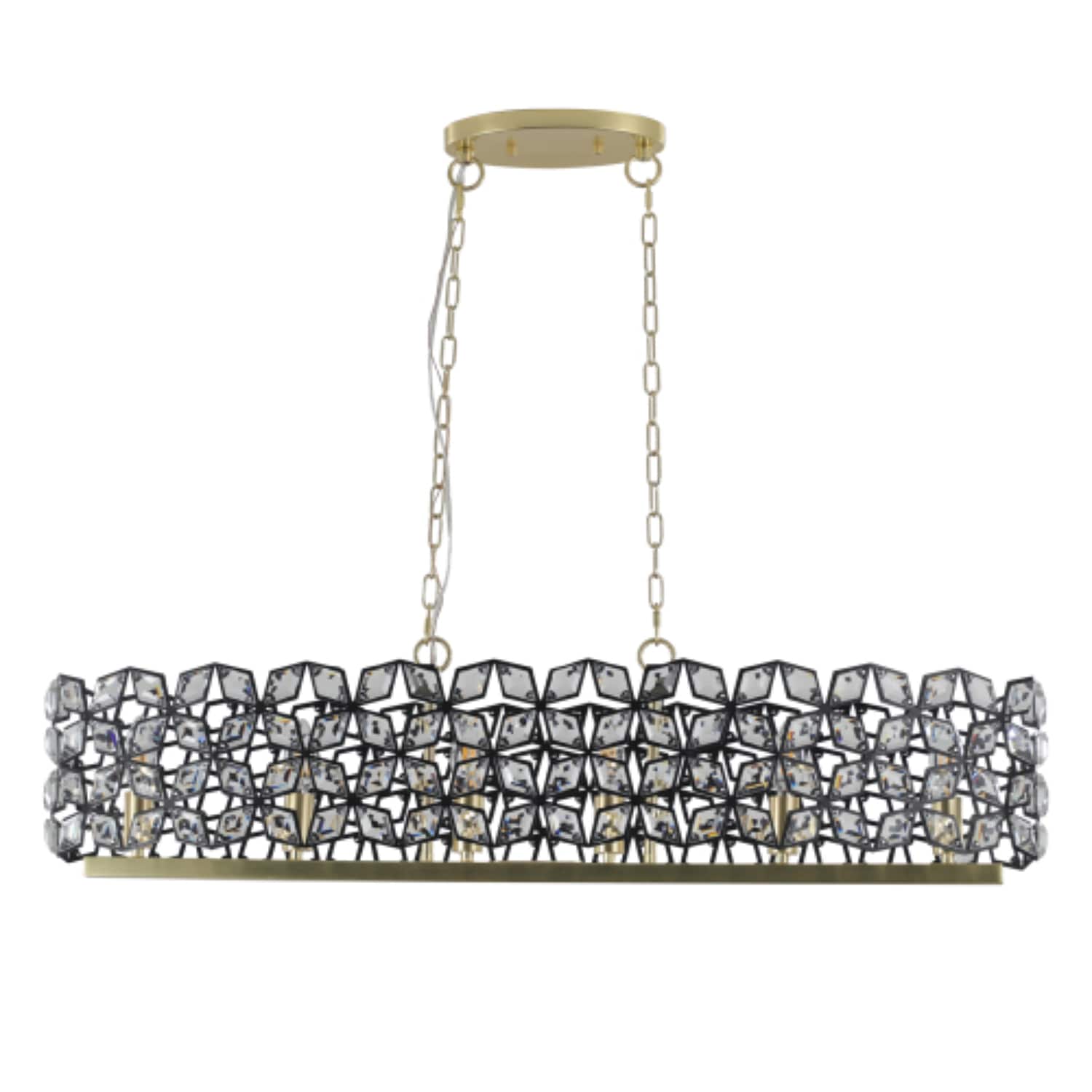 ZHLLMQ Contemporary 39.4-in 6-Light Black and Gold Crystal Linear Chandelier Geometric Fixture for Dining Room Kitchen Living Room E12 Hardwired Pendant Light