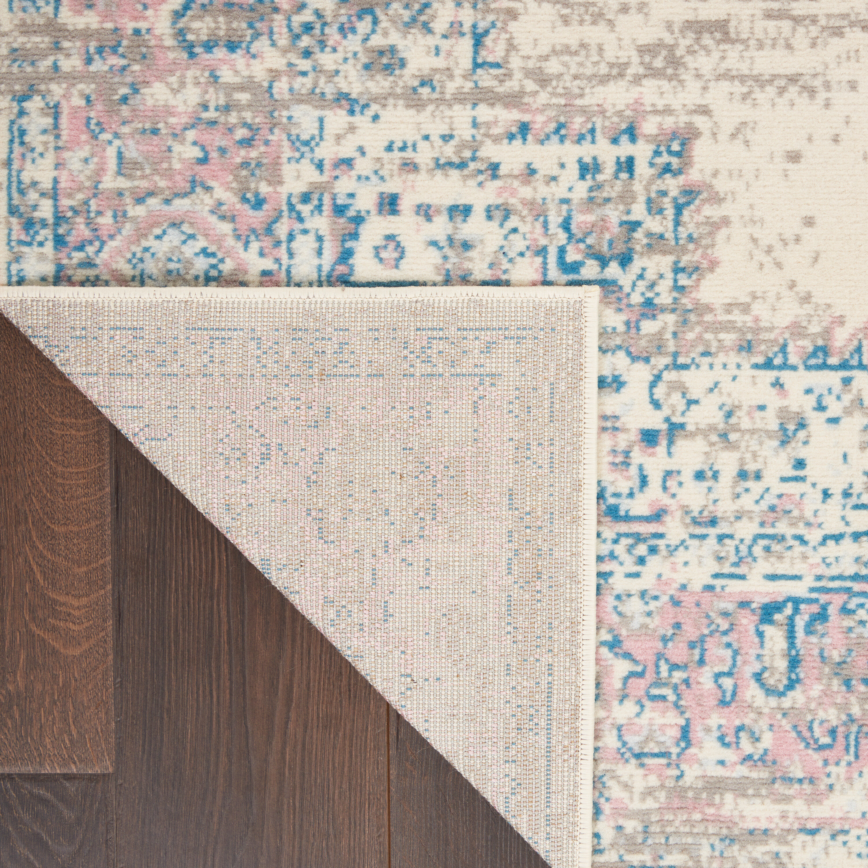 Ivory/Pink/Blue Hand-knotted Synthetic Medallion Area Rug