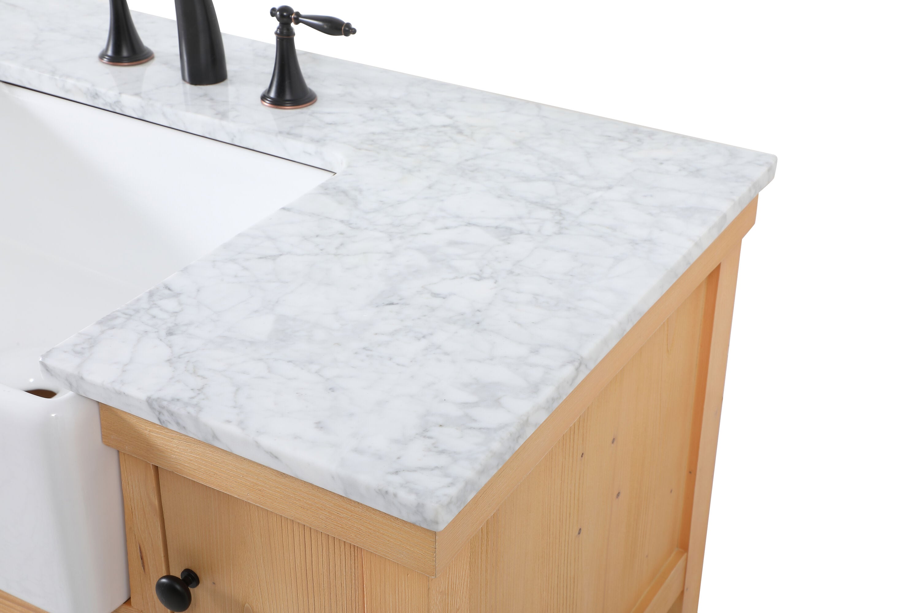 Natural Wood Single Sink Vanity with White Marble Top