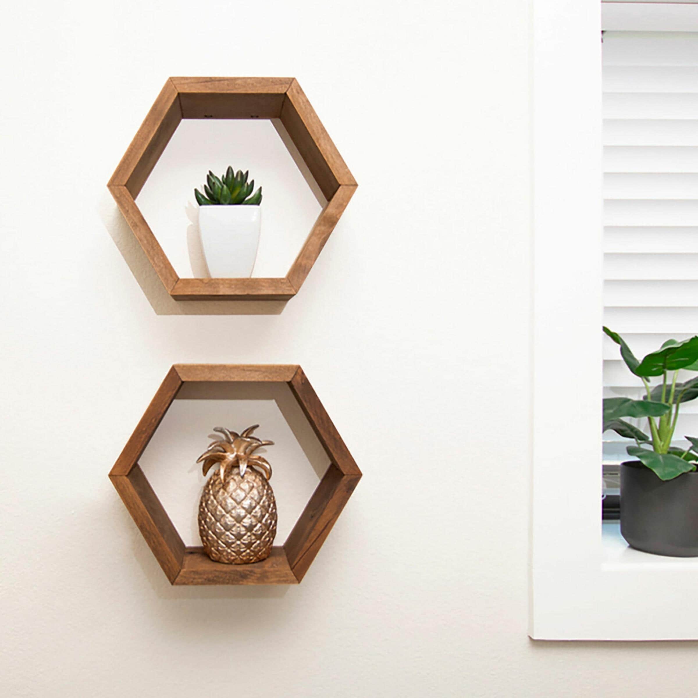 Oumilen Hexagon Floating Shelves Wall Mounted, Honeycomb Wood Shelf Storage  Farmhouse Home Decor (Set of 3) ON-Hex-Wall-GW - The Home Depot