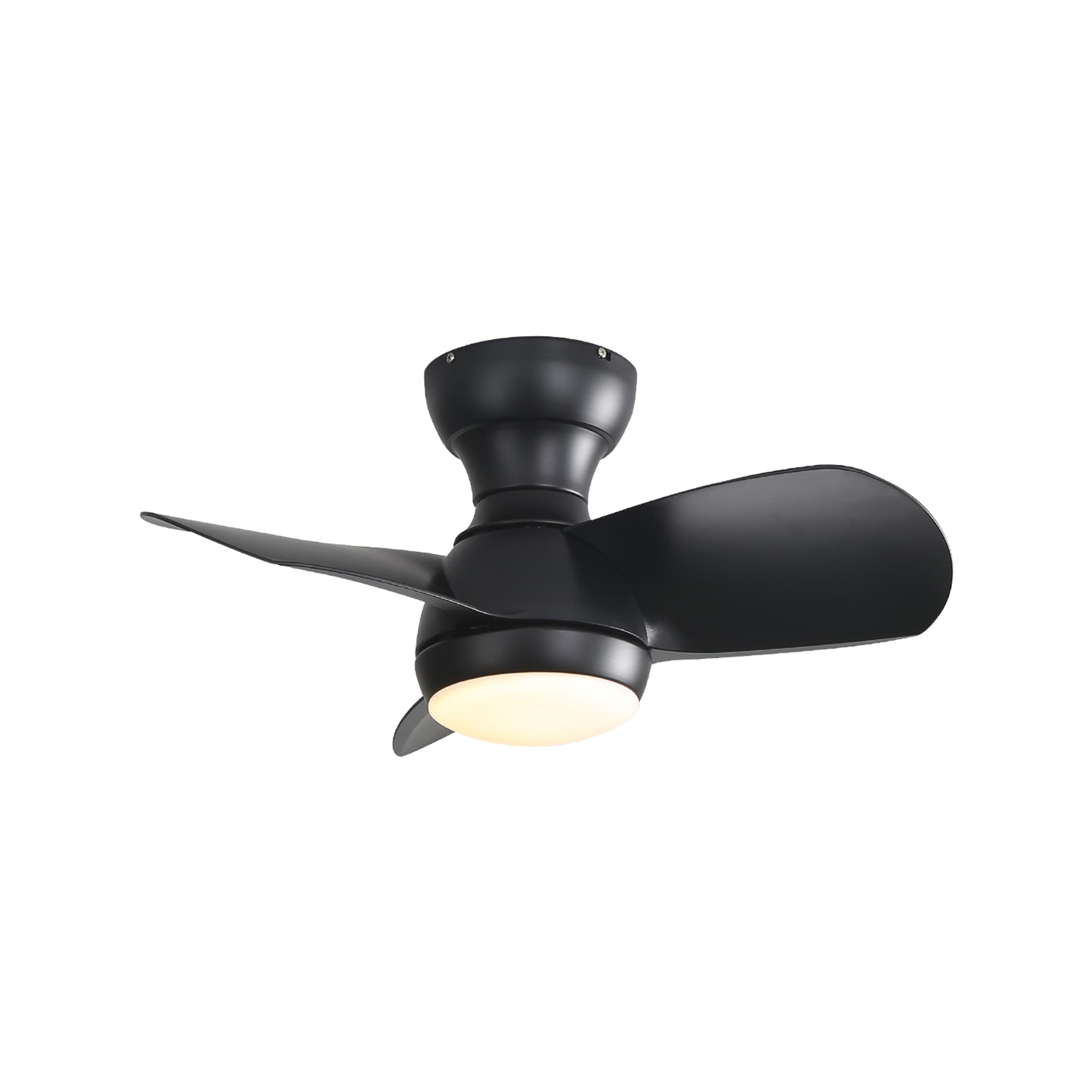 SINOFURN SYD130010BK 23-in Color-Changing Integrated LED Flush Mount Black with Finished Blades Ceiling Fan With Light - Remote Included ( 3 -Blade )