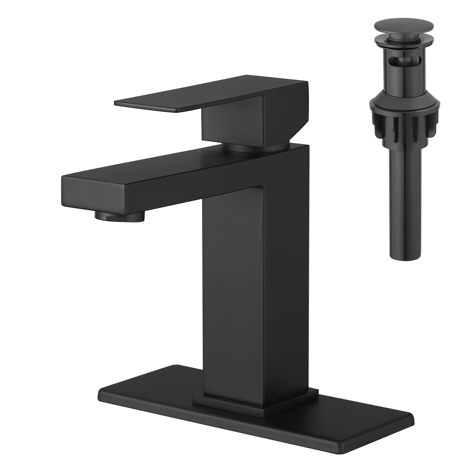 Wooakway - Deck Mount Single Handle Waterfall Bathroom Sink Faucet With Deck Plate Pop-Up Drain S...