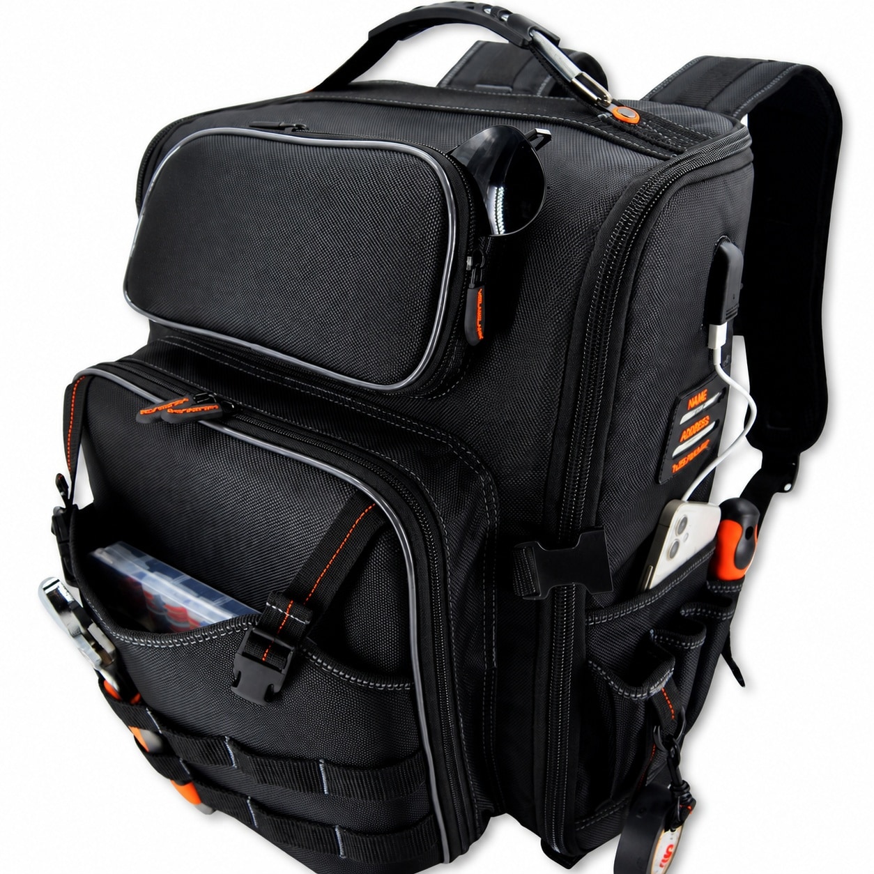 SenQWFa  Full Open Tool Backpack for Men with 44 Pockets and 12 Molle Loops Heavy Duty Tool Bag for Electricians durable home and garden