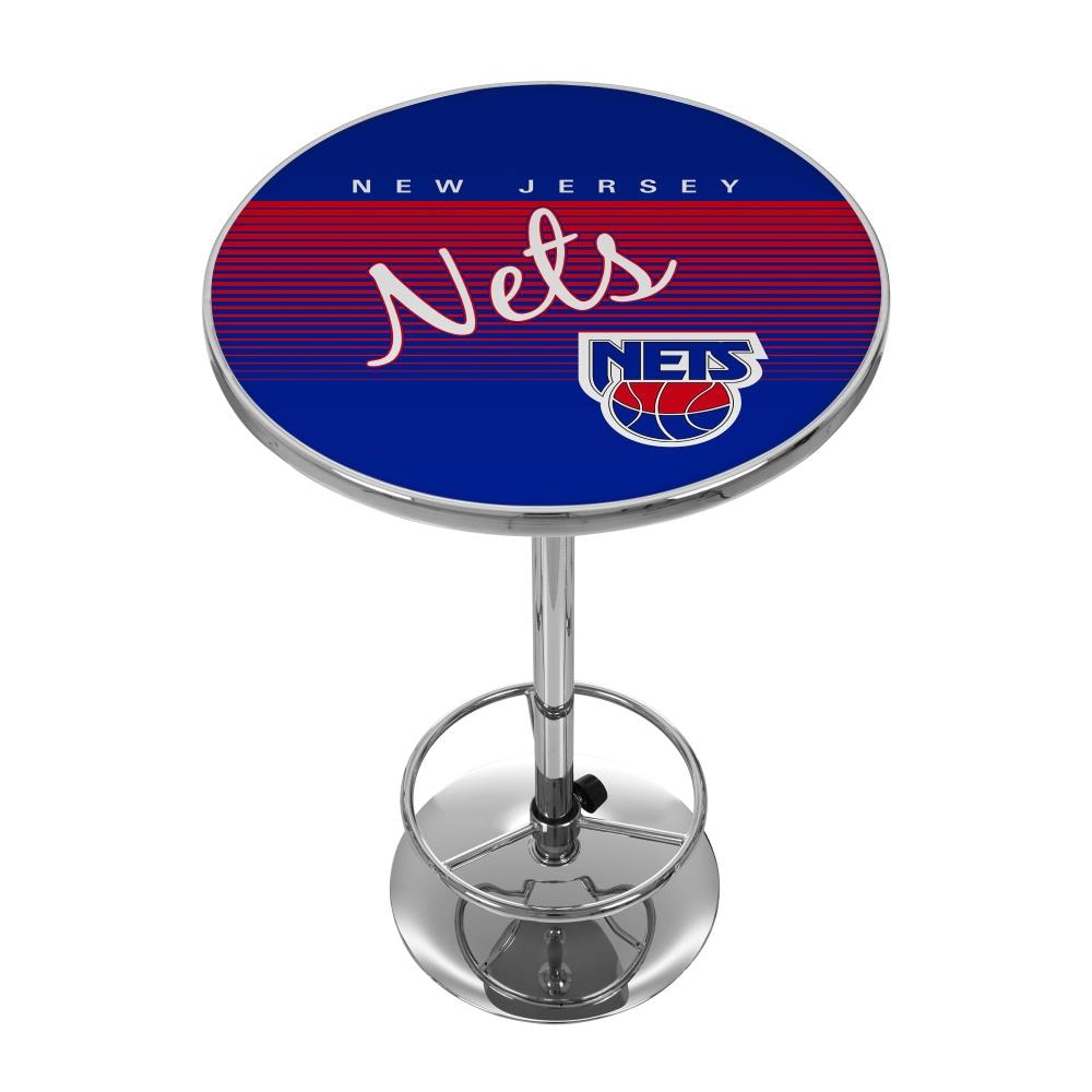 Trademark Gameroom NBA2000HC-NJN Brooklyn Nets Pub Tables Chrome Round Traditional Bar Table, Composite with Metal Pedestal Base 27.375-in L x 42-in H