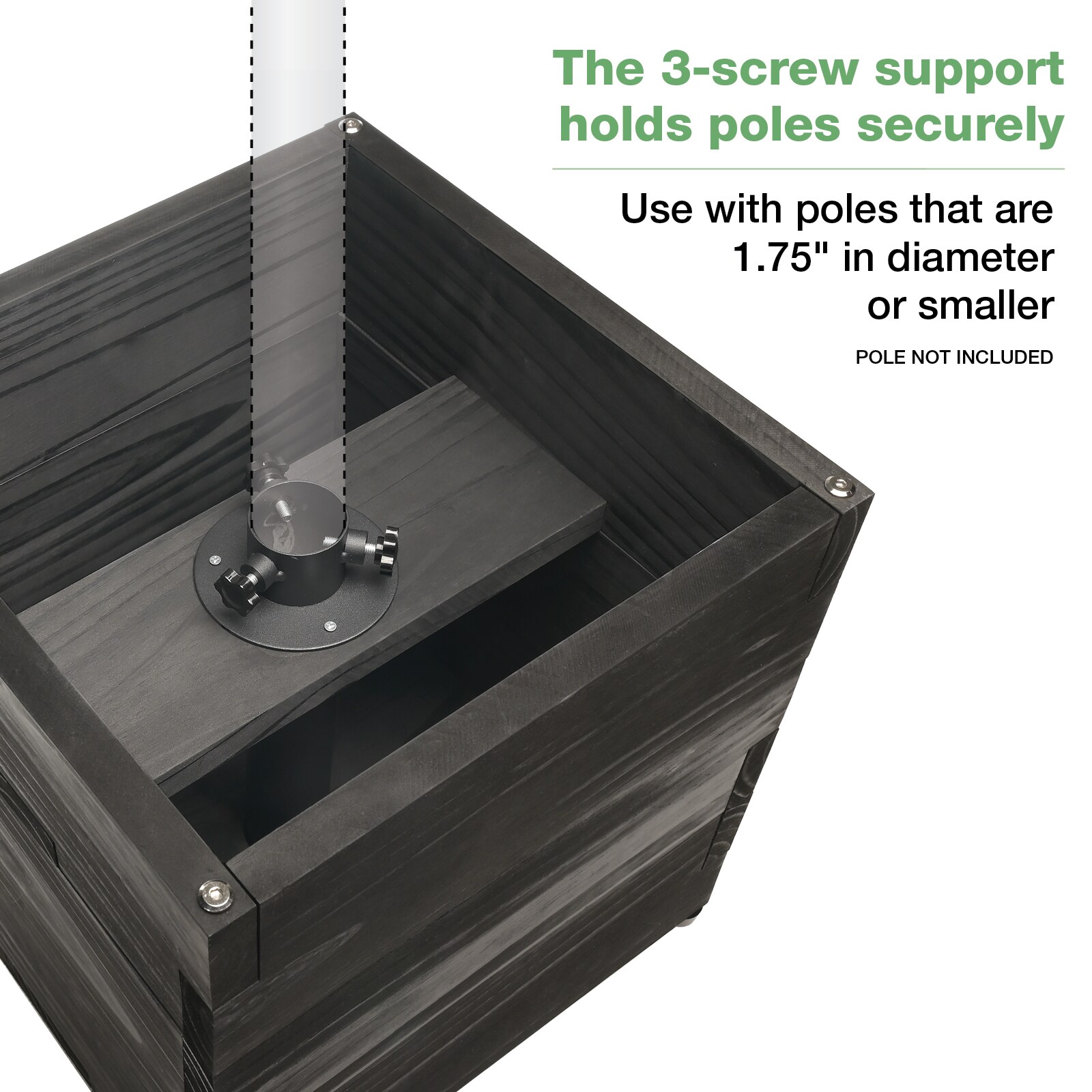Large Dark Brown Wooden Planter Box with Pole Holder