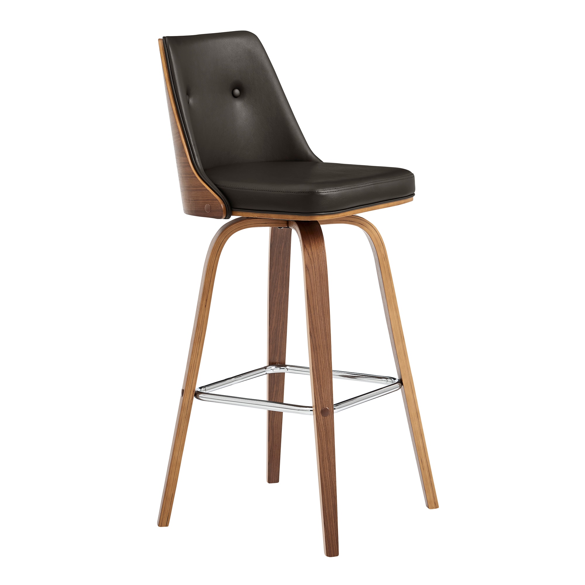 Armen Living LCNLBAWABR30 Nolte Brown Walnut 30.0-in H Bar height Bucket seat Upholstered Swivel Wood Bar Stool and Back