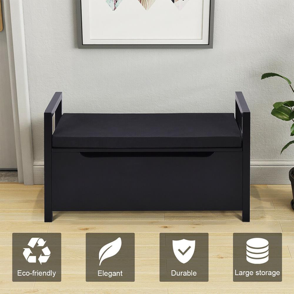 Goplus Modern Black Storage Bench 34.5-in x 15.5-in x 19.5-in in the Benches  department at