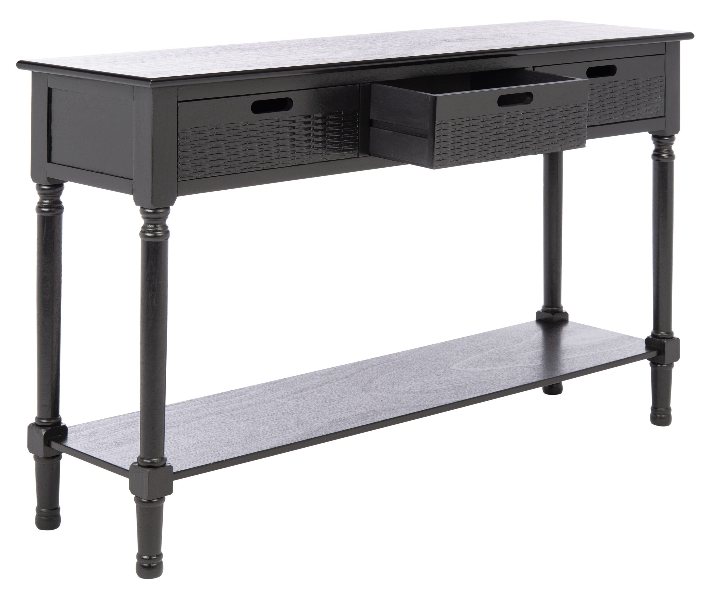 Farmhouse Chic Black Wood & Metal 3-Drawer Console Table