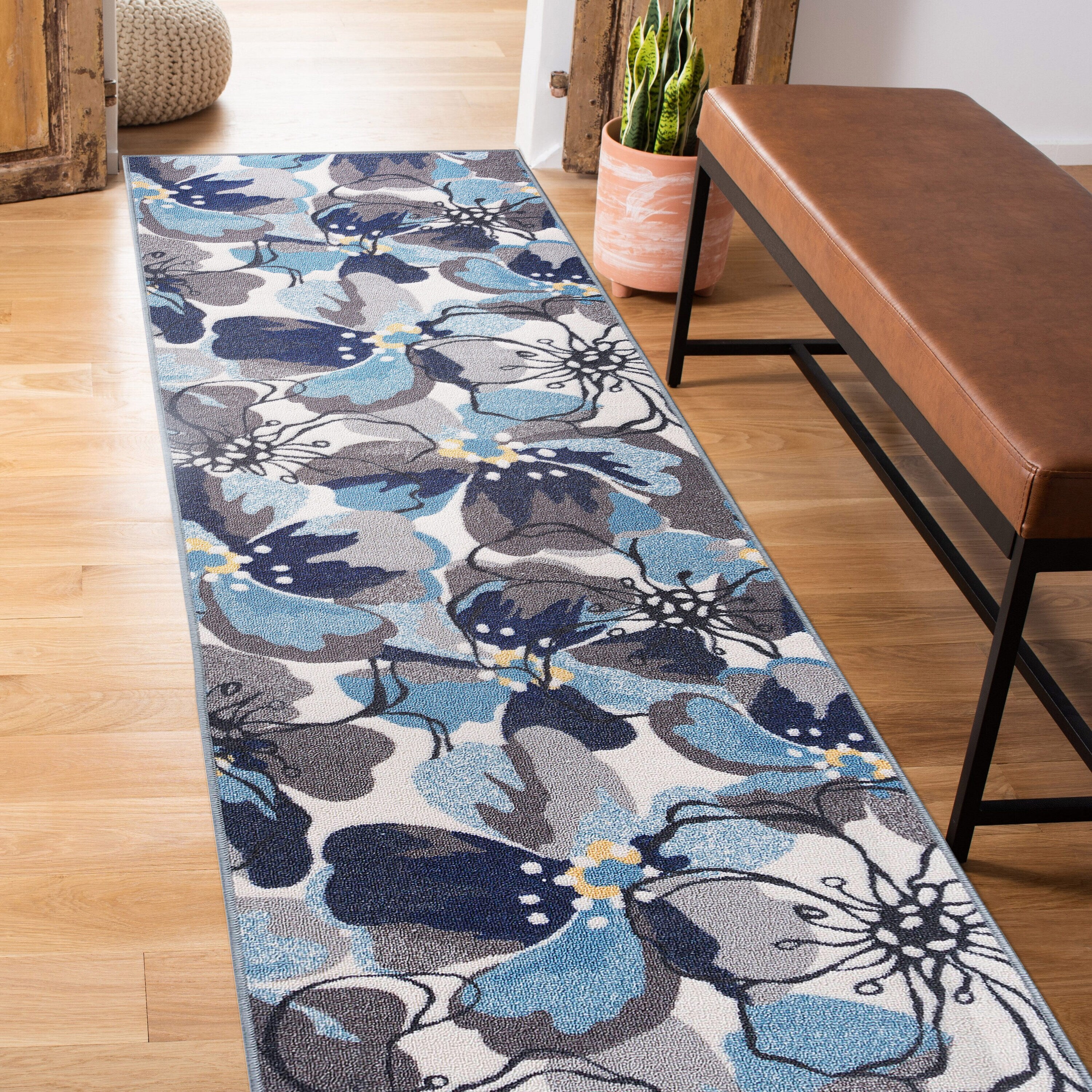 Elegant Floral Gray Tufted Runner Rug with Non-Slip Feature - 2' x 10'