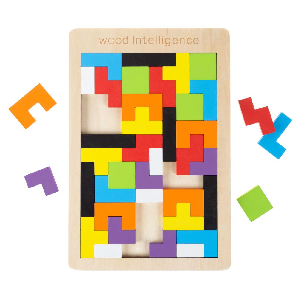 Toy Time 108447SCD Rainbow Pentominoes-40-Piece Set, Colorful Interlocking Wooden Block Puzzle with Game Tray-Fun Educational STEM Activity for Kids Creative play