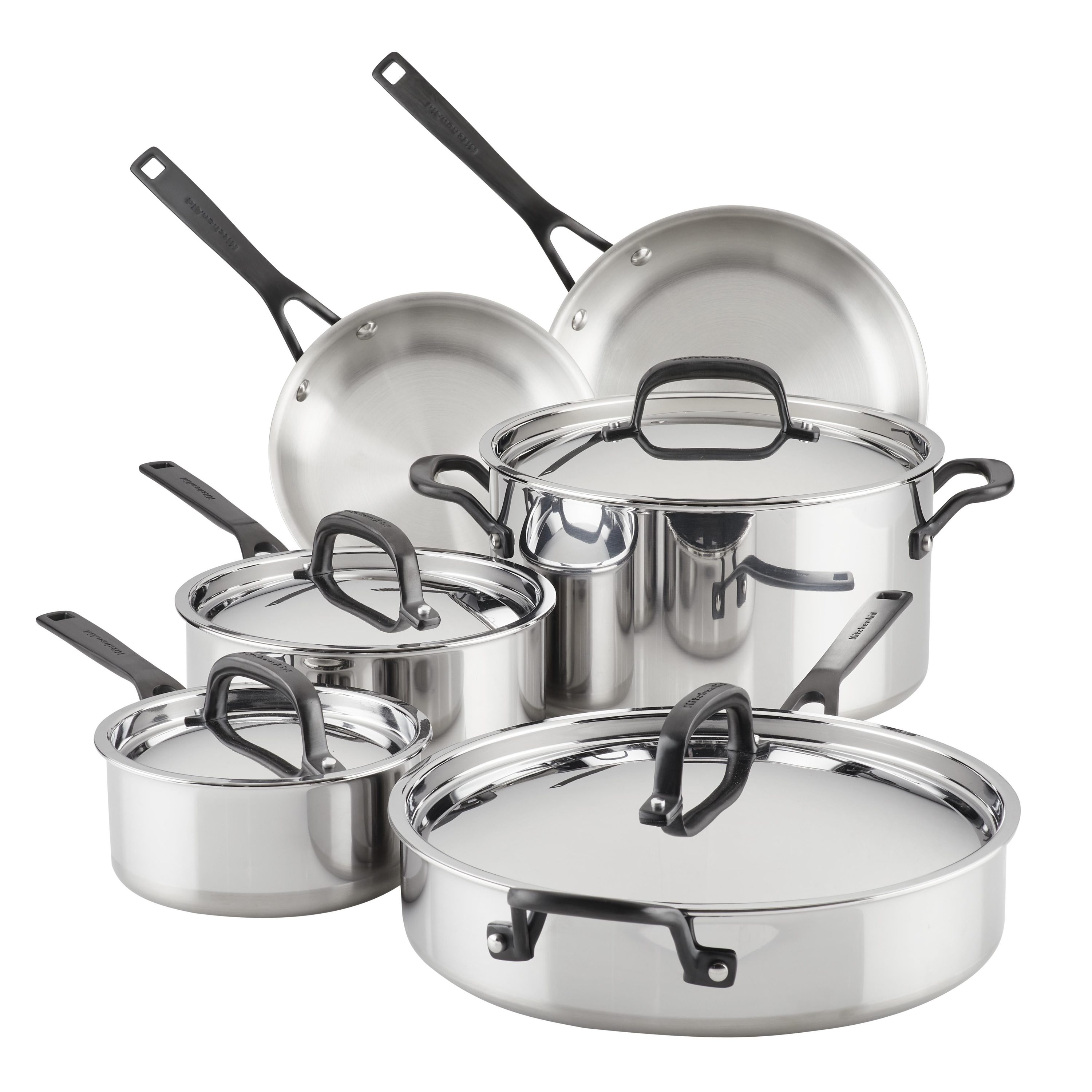 Cookware Set 10-Piece Stainless Steel Tri-Ply Clad Kitchen Frying Pan Oven Safe 