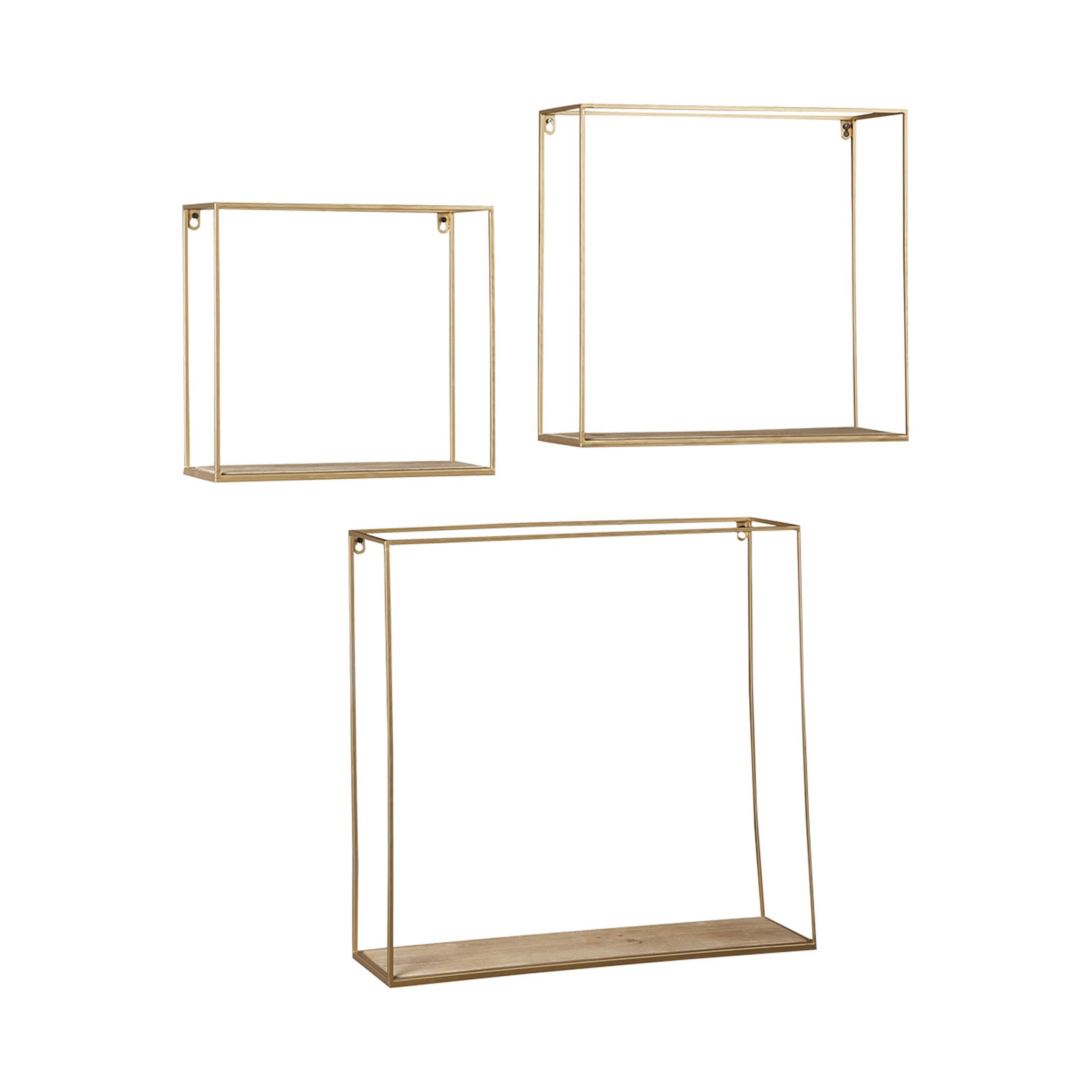 Benzara BM231417 6-in L x 22-in D x 21.75-in H Gold Metal Rectangular Bracket Shelf (3 Shelves)