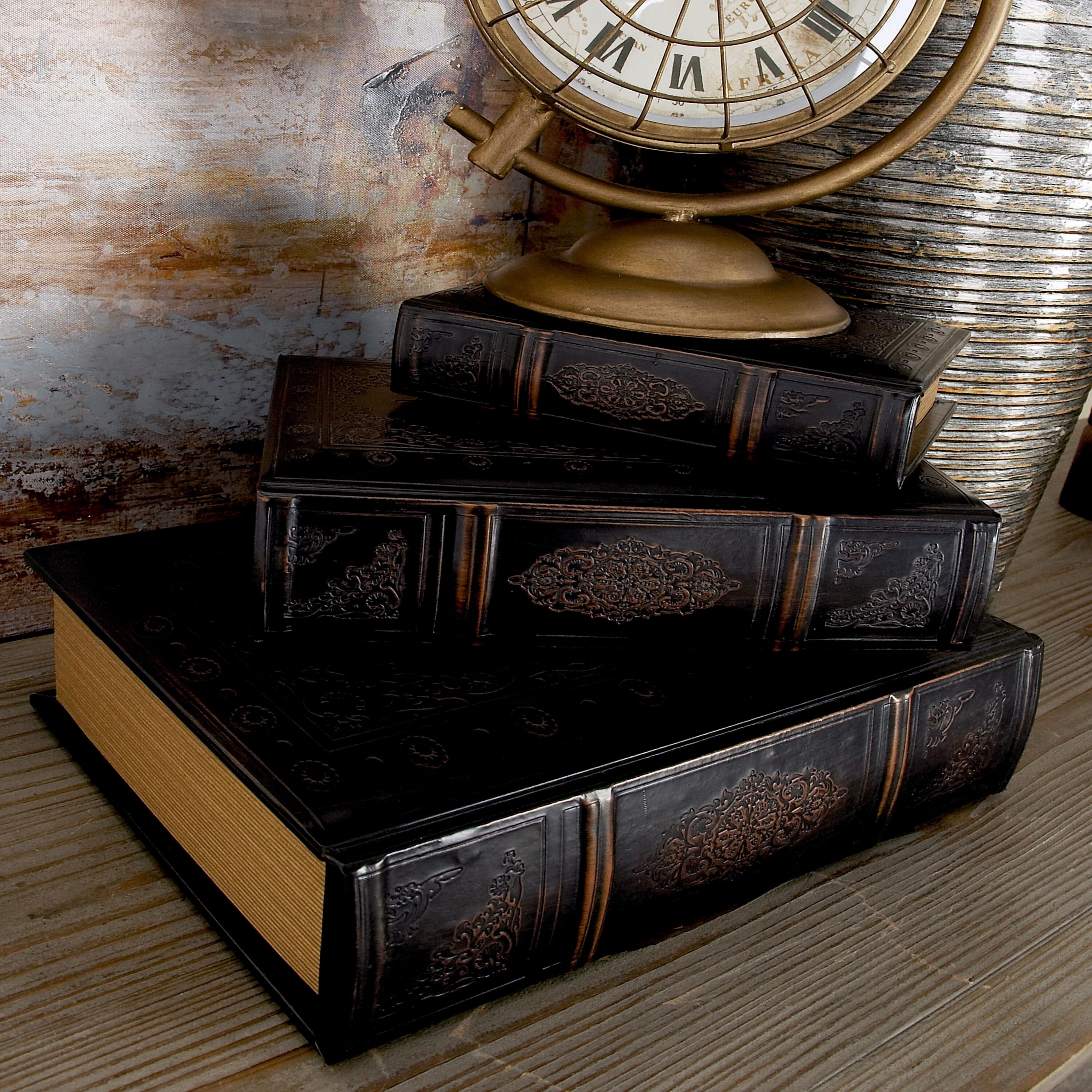 Grayson Lane 55715 3 -Pack Brown Leather/MDF Rustic Decorative box