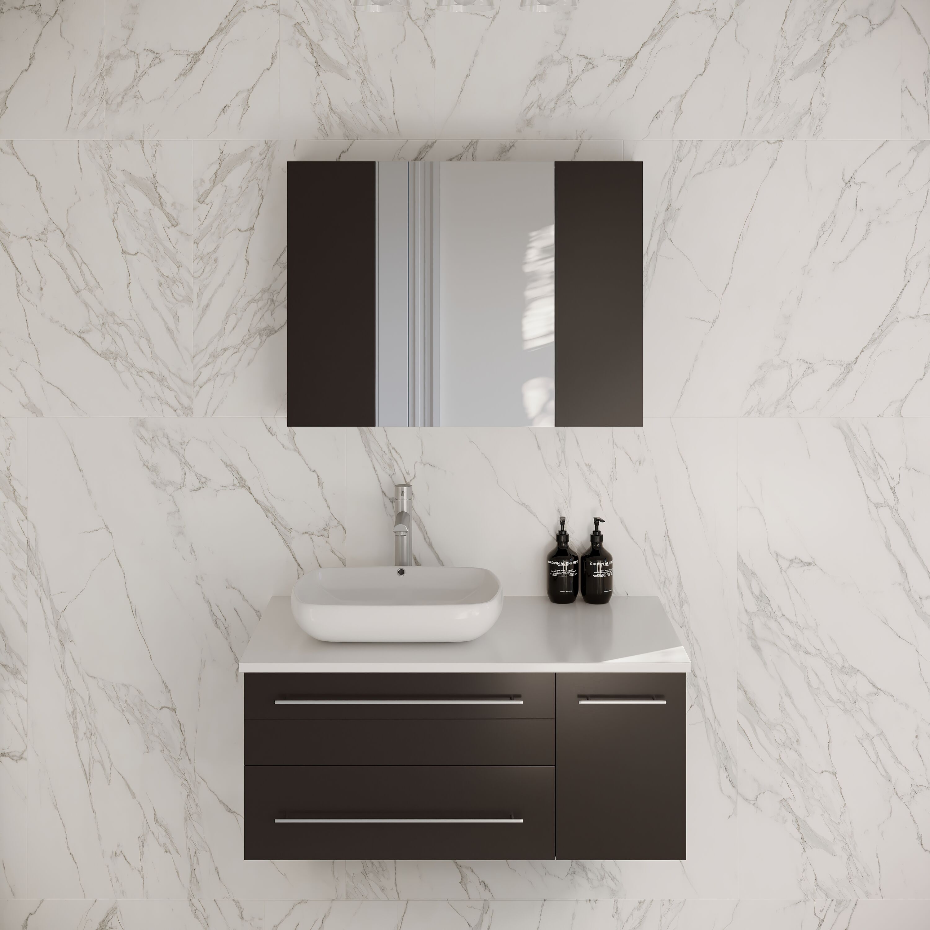 Fresca FVN6136ES-VSL-L Lucera 36-in Espresso Single sink Floating Bathroom Vanity with White Quartz Top