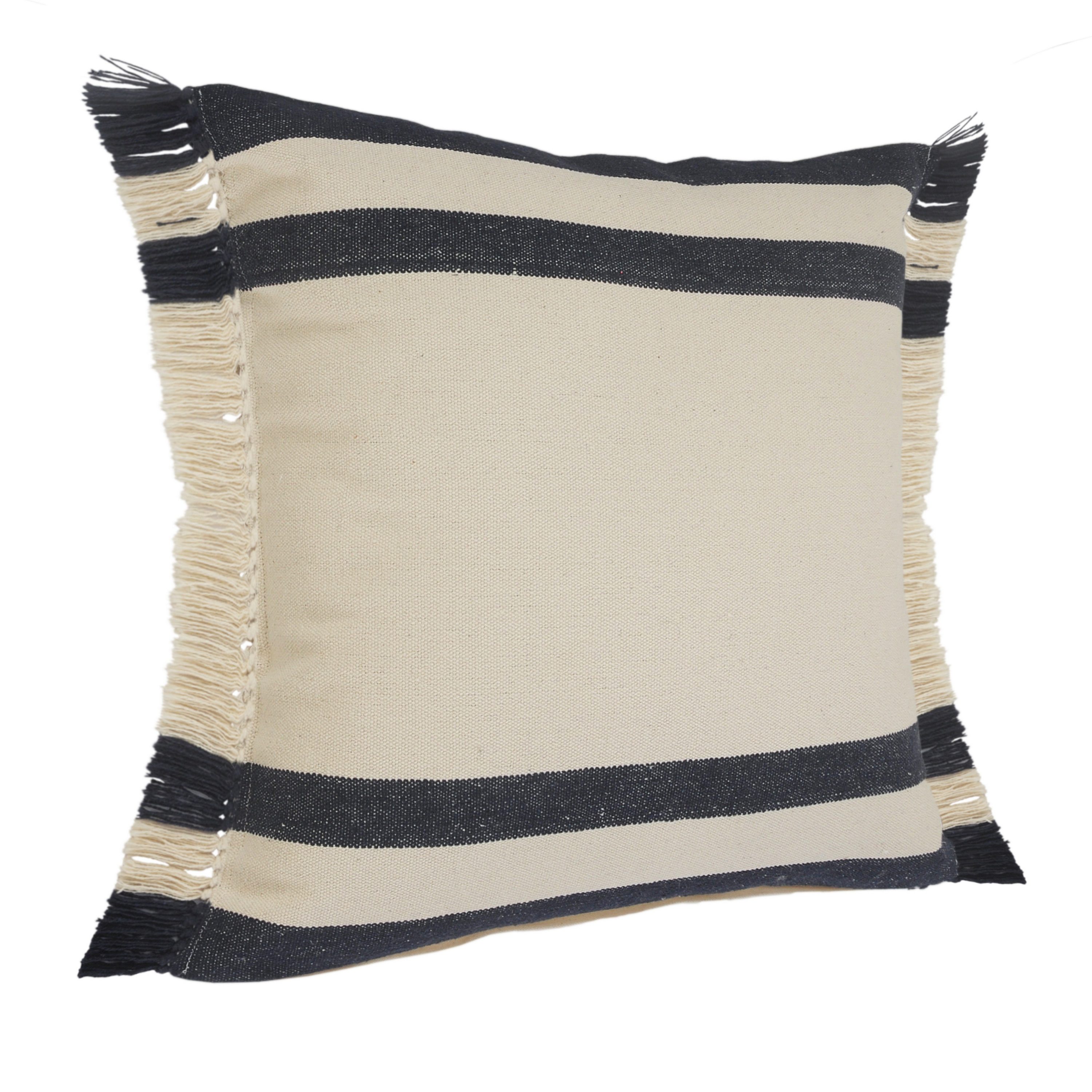Blue and White Striped Fringe Throw Pillow, 20 inch