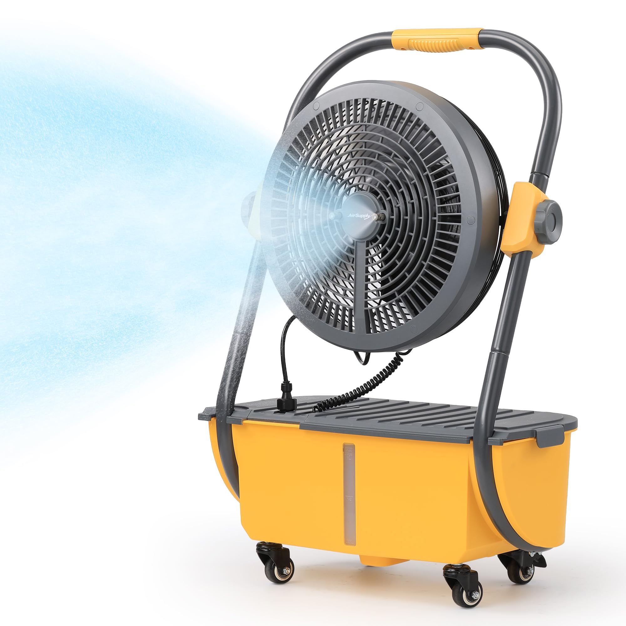TURBRO  Cordless Misting Fan with 11L Water Tank High Pressure Nozzles 15ft Mist Reach 50H Rechargeable Battery Powered Portable Outdoor Cooling Mist Fan with 360 Swivel Wheels Floor Fan for Patio Pool Backyard Use