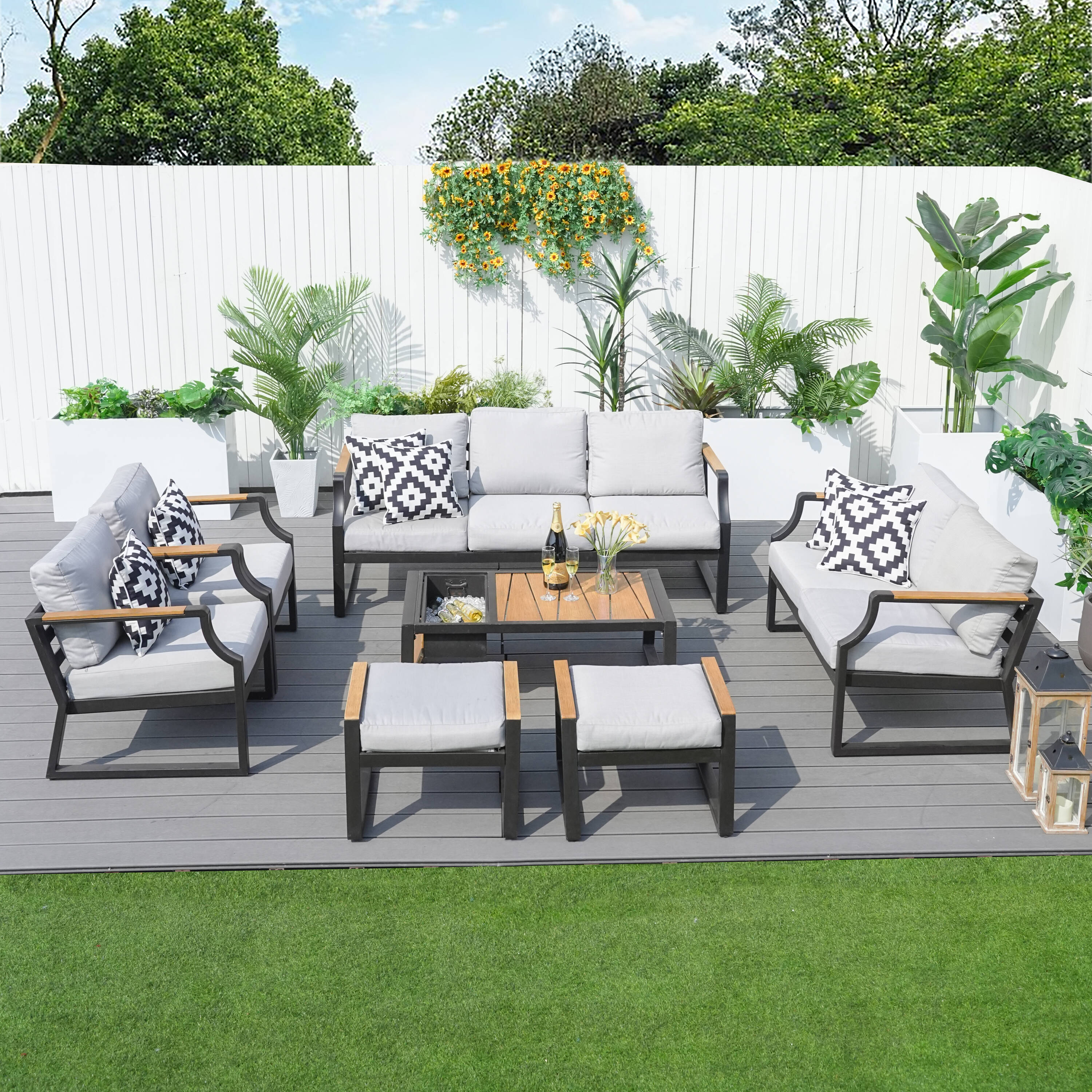 Direct Wicker DWS-2101-BK 7 -Piece Patio Sofa Conversation Set Cushions