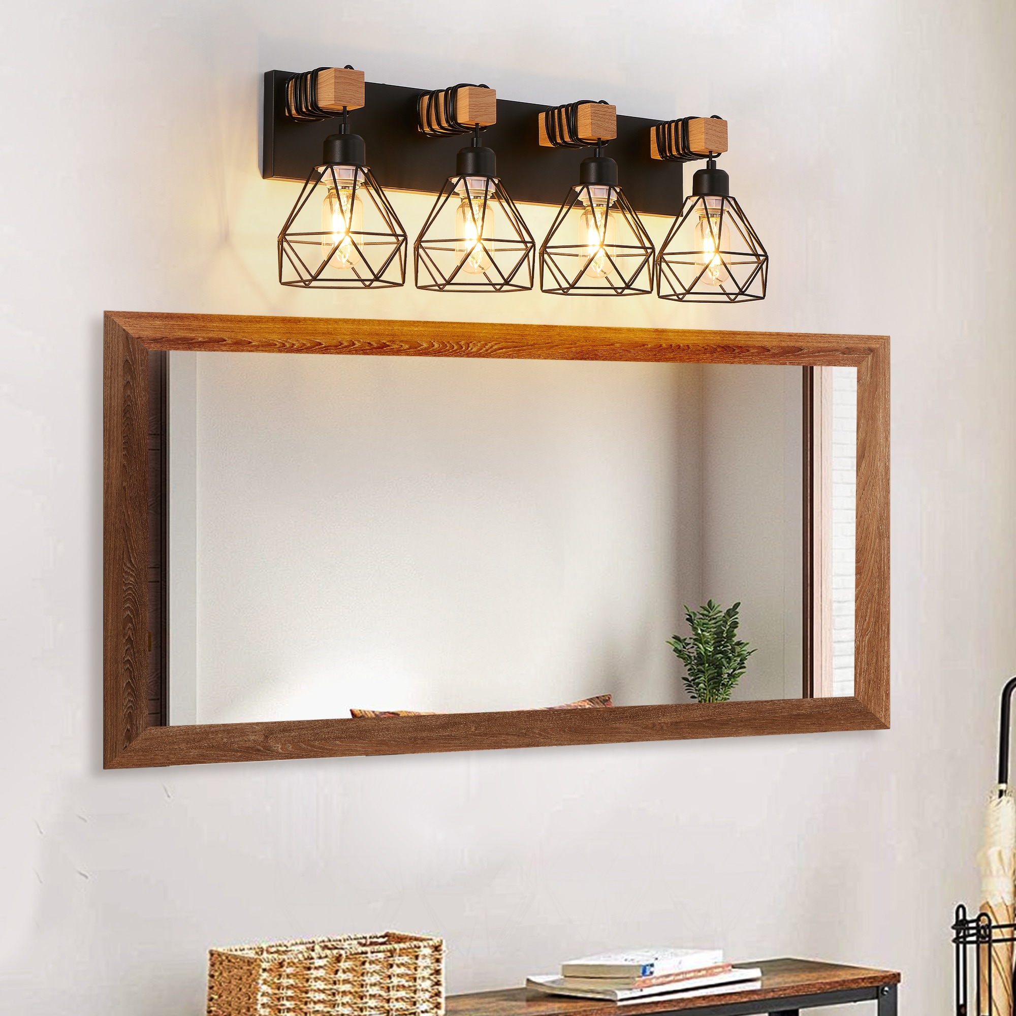 LOVMOR 24 Inch Modern Geometric 4-Light Vanity Light Fixture with