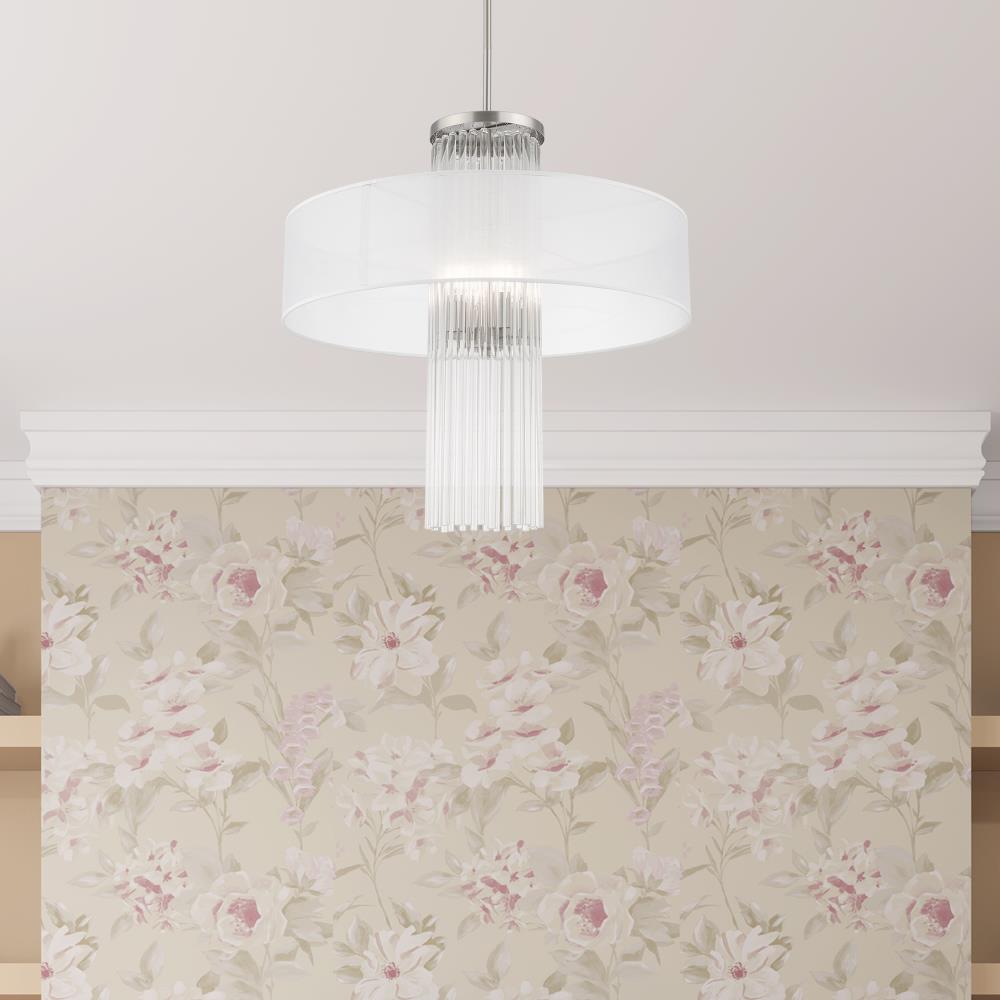 Alexis Elegant 4-Light Brushed Nickel Pendant with Crystal Rods