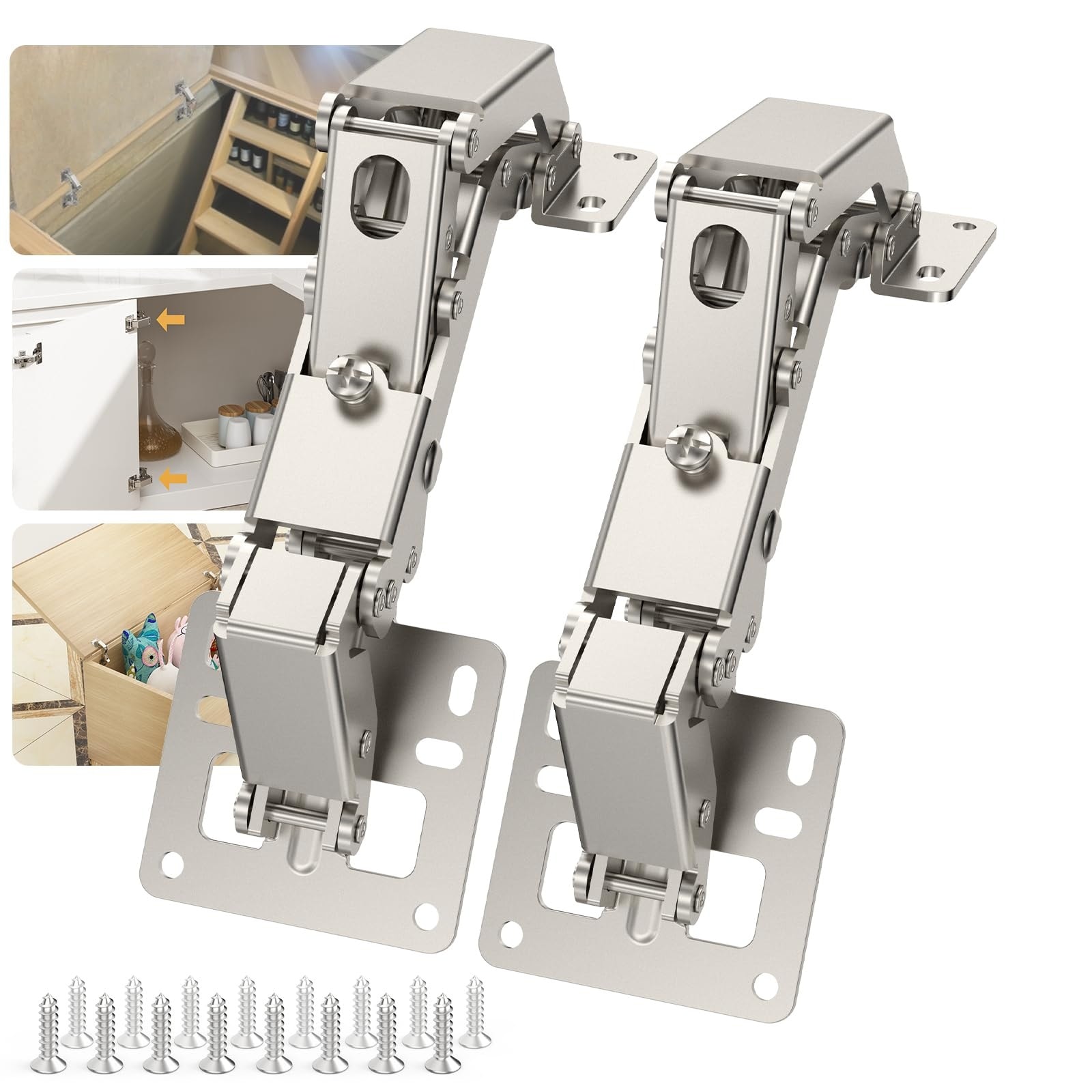 Phyfalip 2 Pair 170 Degree Frameless Soft Close Cabinet Hinges Heavy Duty Hidden Hydraulic Hinges for Corner Cabinet Wardrobe No Cup Grooving #LPF0502R08