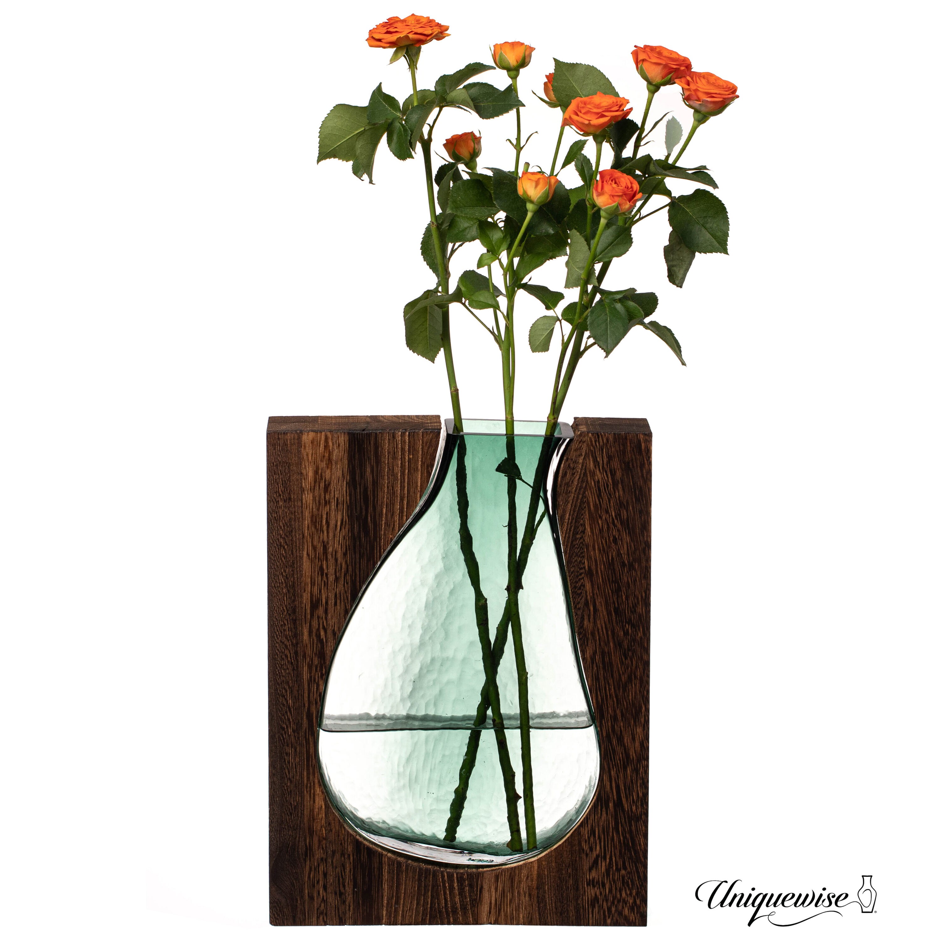 Uniquewise QI004737.L Brown Wood/Glass Modern Vase