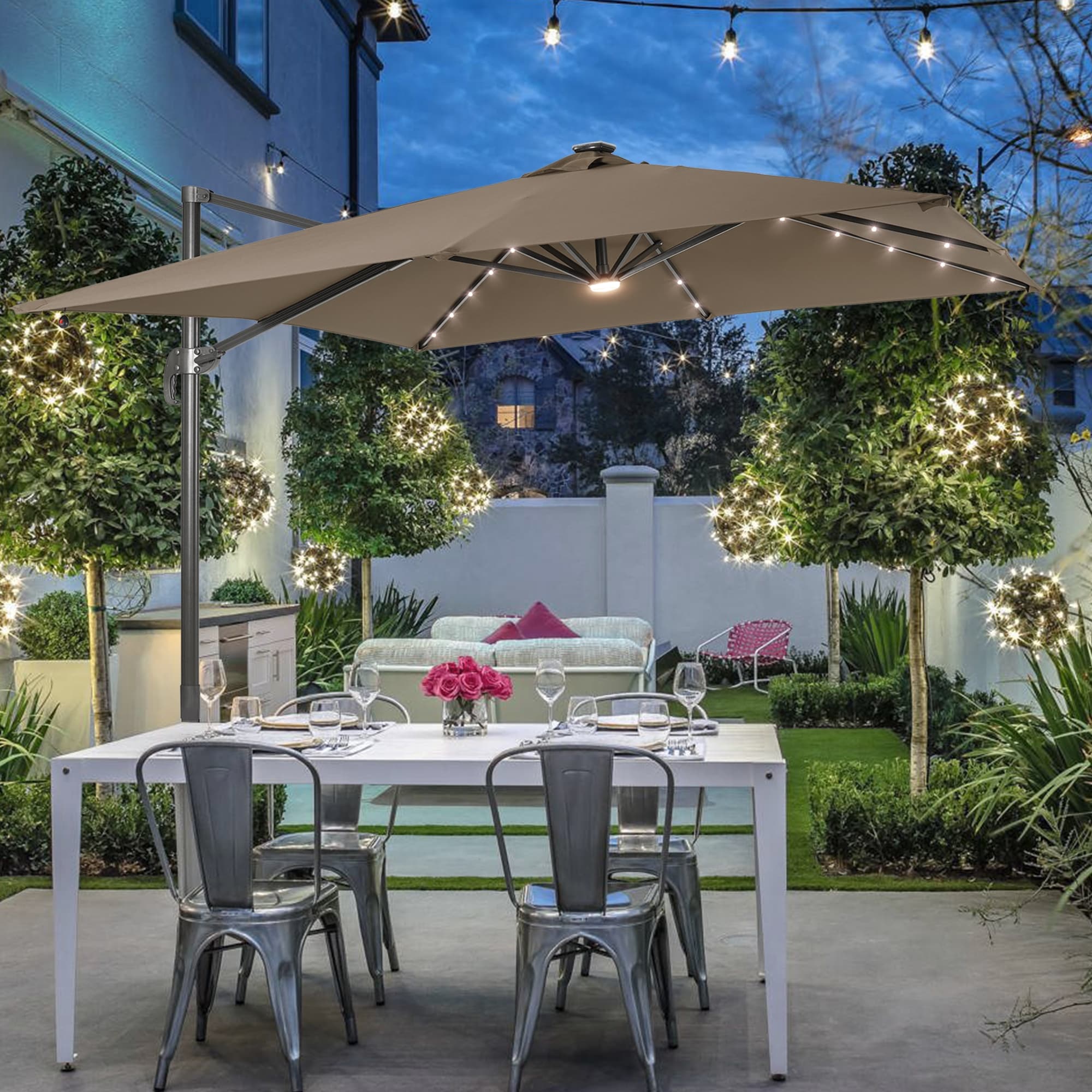 ACEGOSES LW-108TP-LED 10-Feet Aluminum Tan No-tilt Cantilever Patio Umbrella with Lights and