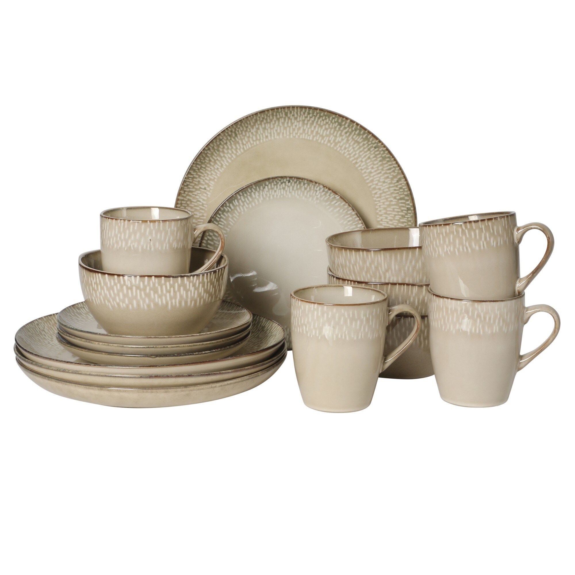 Gibson Elite Jasper 16 Piece Plates and Bowls Reactive Glaze Dishes Stoneware Ceramic Dinnerware Set - Service for 4 #152778.16RM