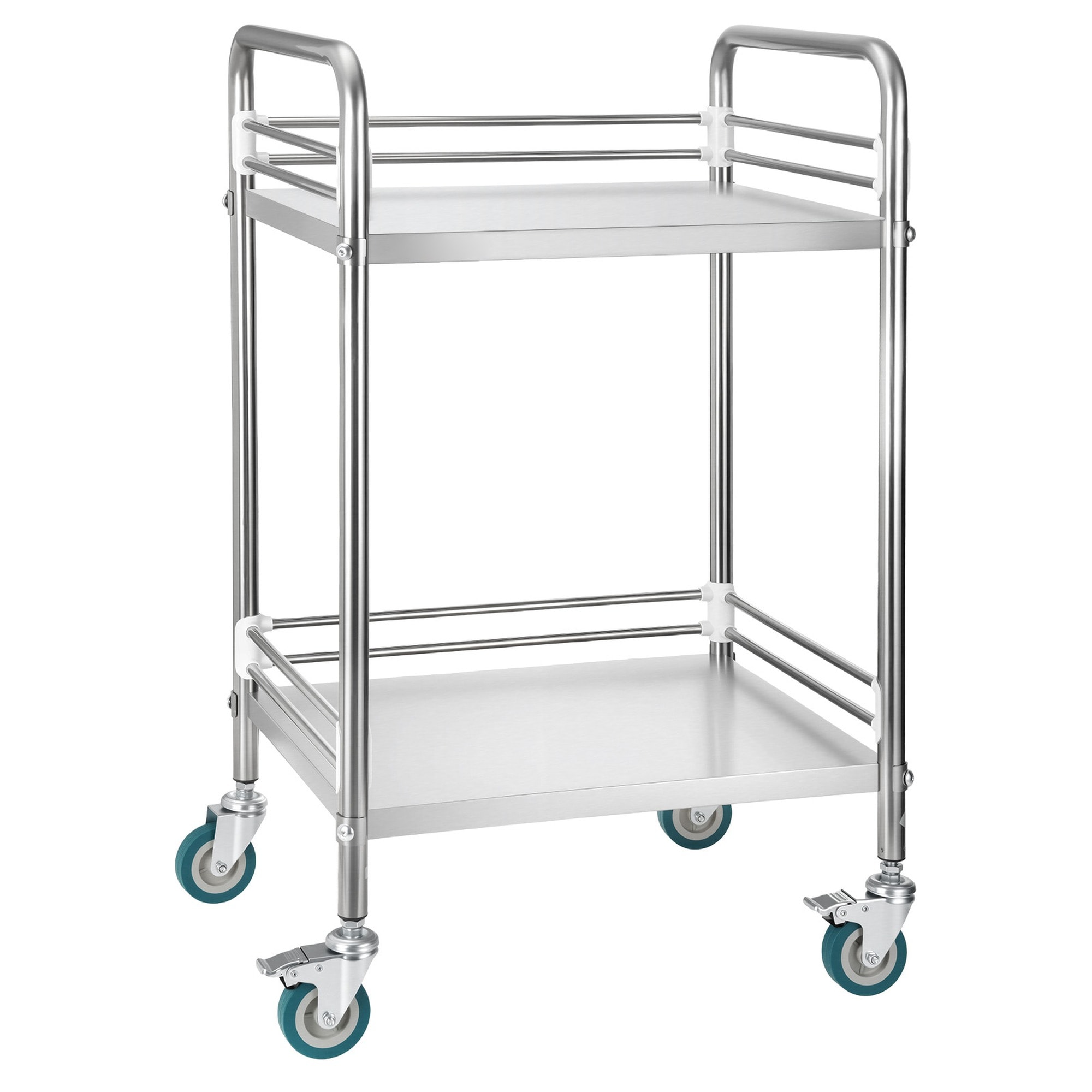 HyperDrop Cart Stainless Steel 2 Tier Rolling Lab Utility Cart with Lockable Wheels Medical Serving Trolley
