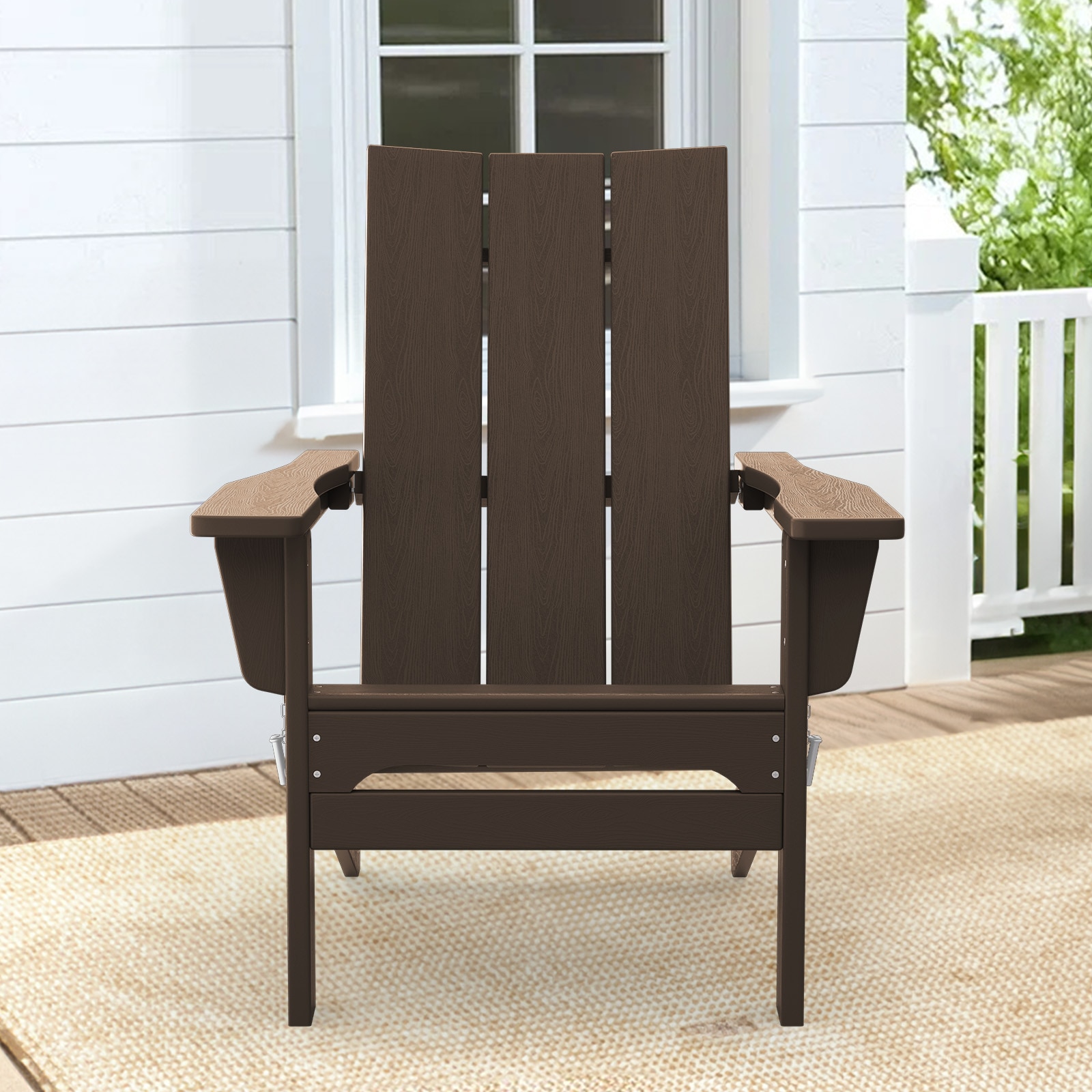 JEAREY PEHQZDY-CO Modern Foldable Chair Stackable Coffee HDPE Frame Stationary Balcony Chair with Slat Seat