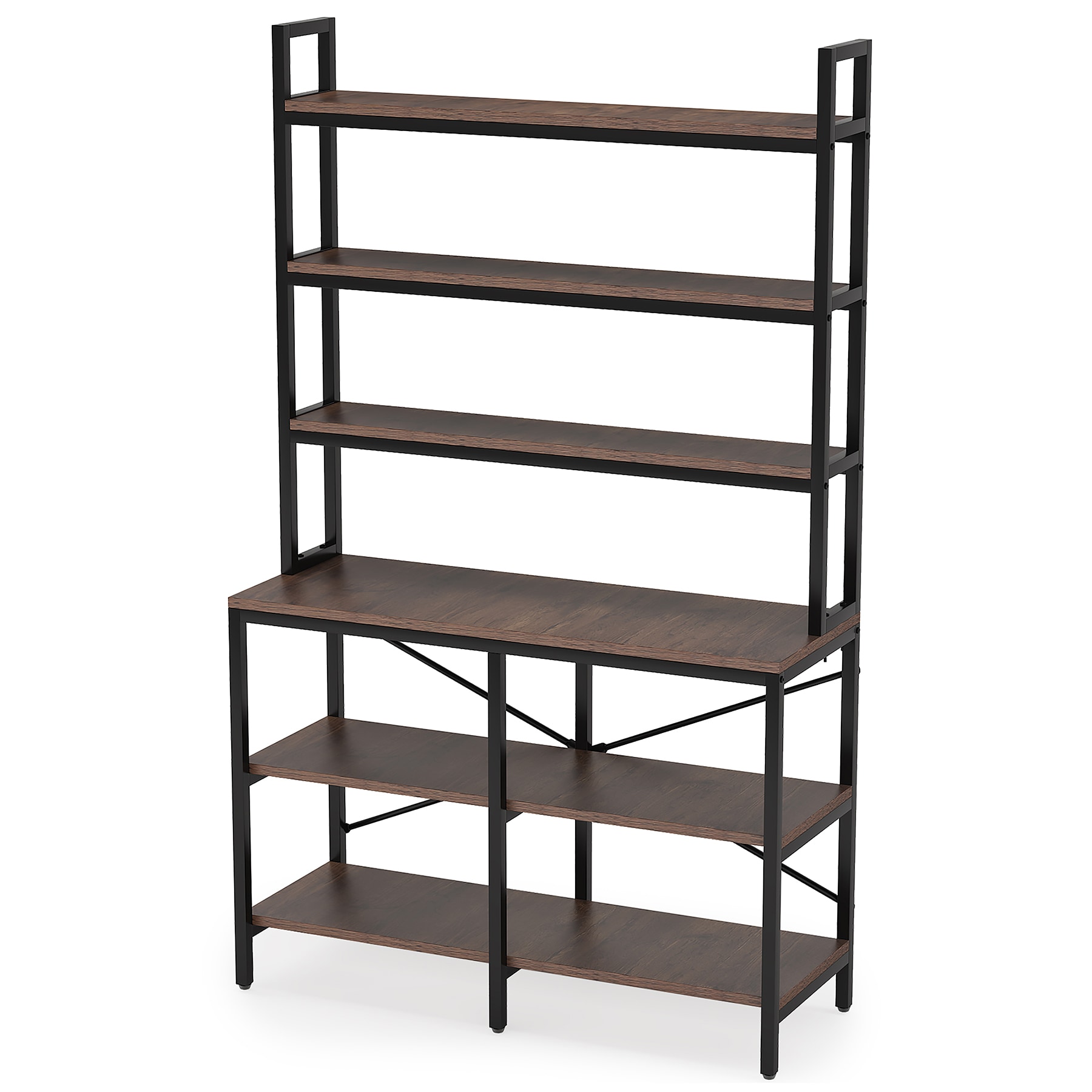 Rustic Brown 6-Tier Industrial Bookshelf with Metal Frame