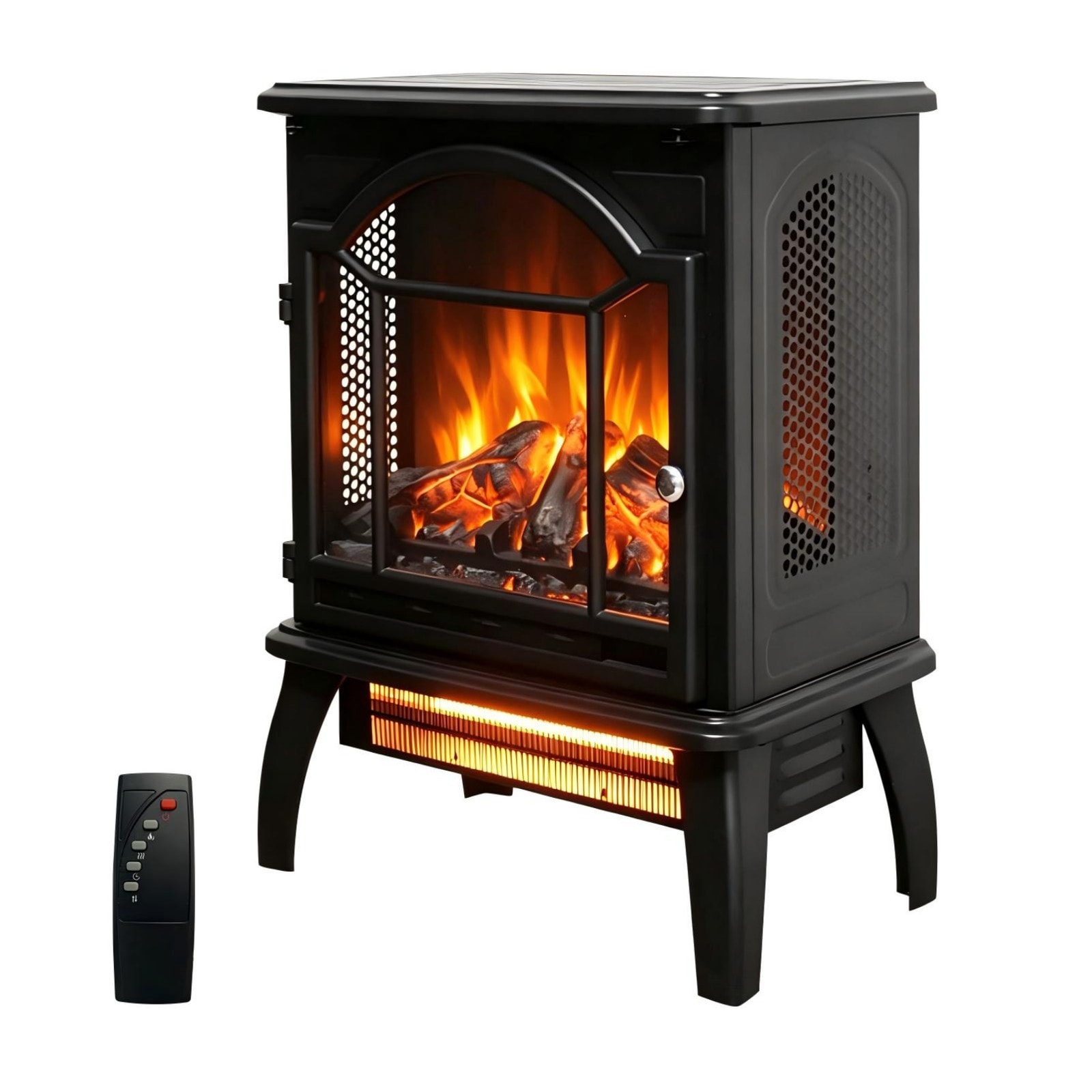 GlasFlength  18 Inch Infrared Quartz Electric Fireplace Stove with Remote control Small Electric Fireplace with 4 Level Adjustable Flame Indoor Heater for Living Room Bedroom Black
