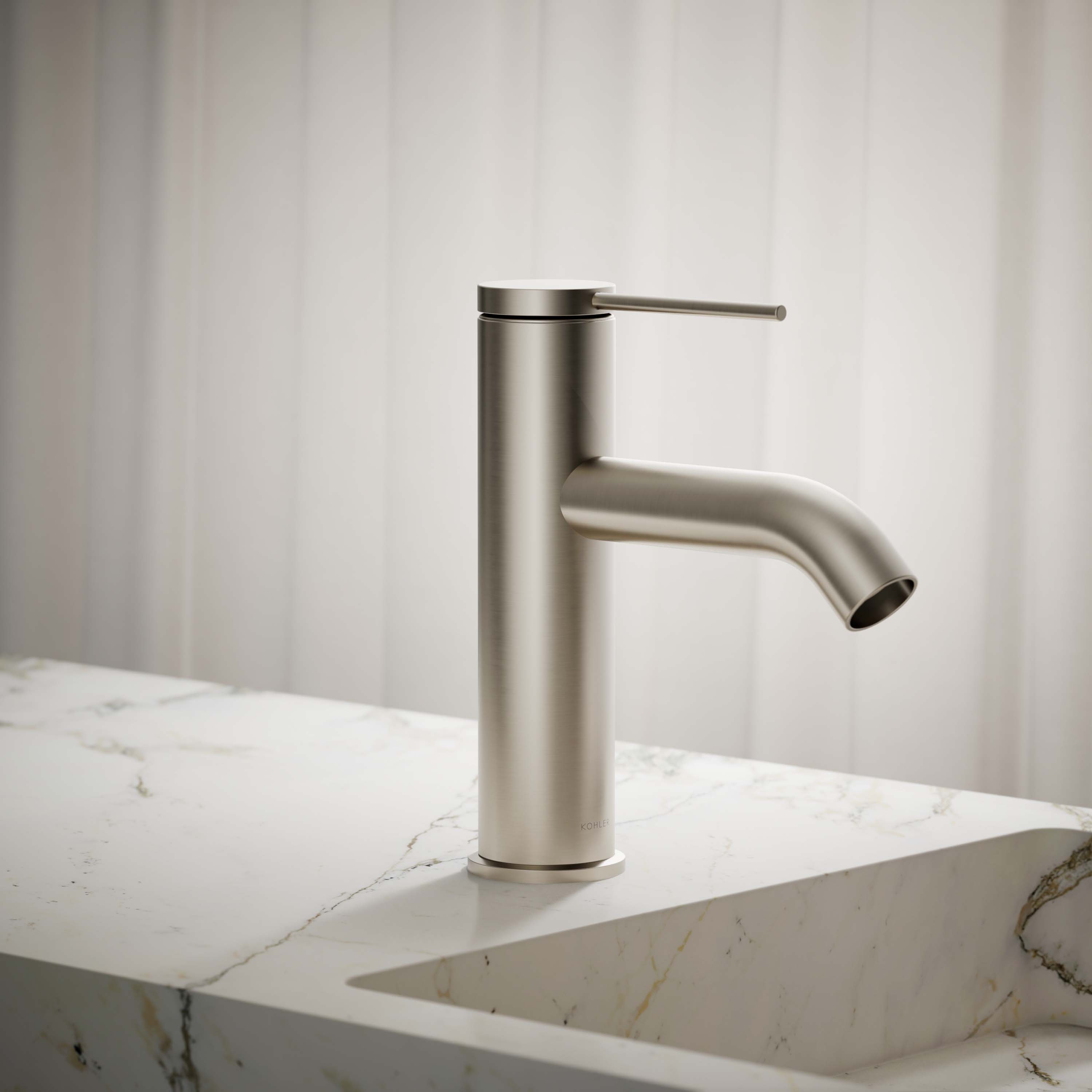 KOHLER K-77958-4A-BN Components Vibrant Brushed Nickel Single hole 1-handle WaterSense Low-arc Commercial/Residential Handle Bathroom Sink Faucet with Drain with Deck Plate