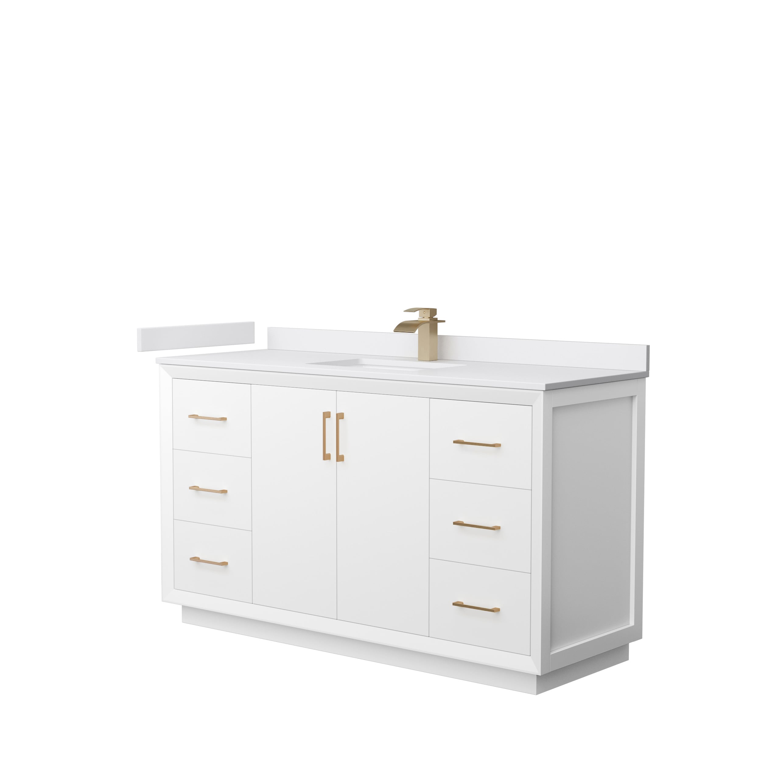 Wyndham Collection WCF414160SWZWCUNSMXX Strada 60-in White with Satin Bronze Trim Undermount Single sink Bathroom Vanity with White cultured marble Cultured marble Top