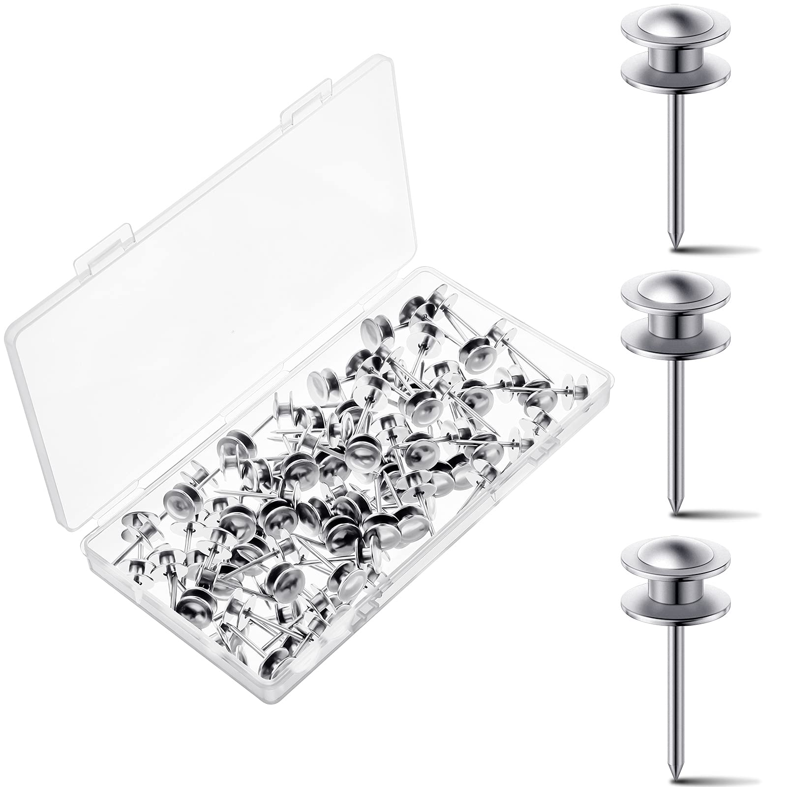 Phewnyzo  Double Headed Picture Hangers Nails Small Head Hanging Pins for Wall Decoration Home Office School Use Silver 50 Pieces