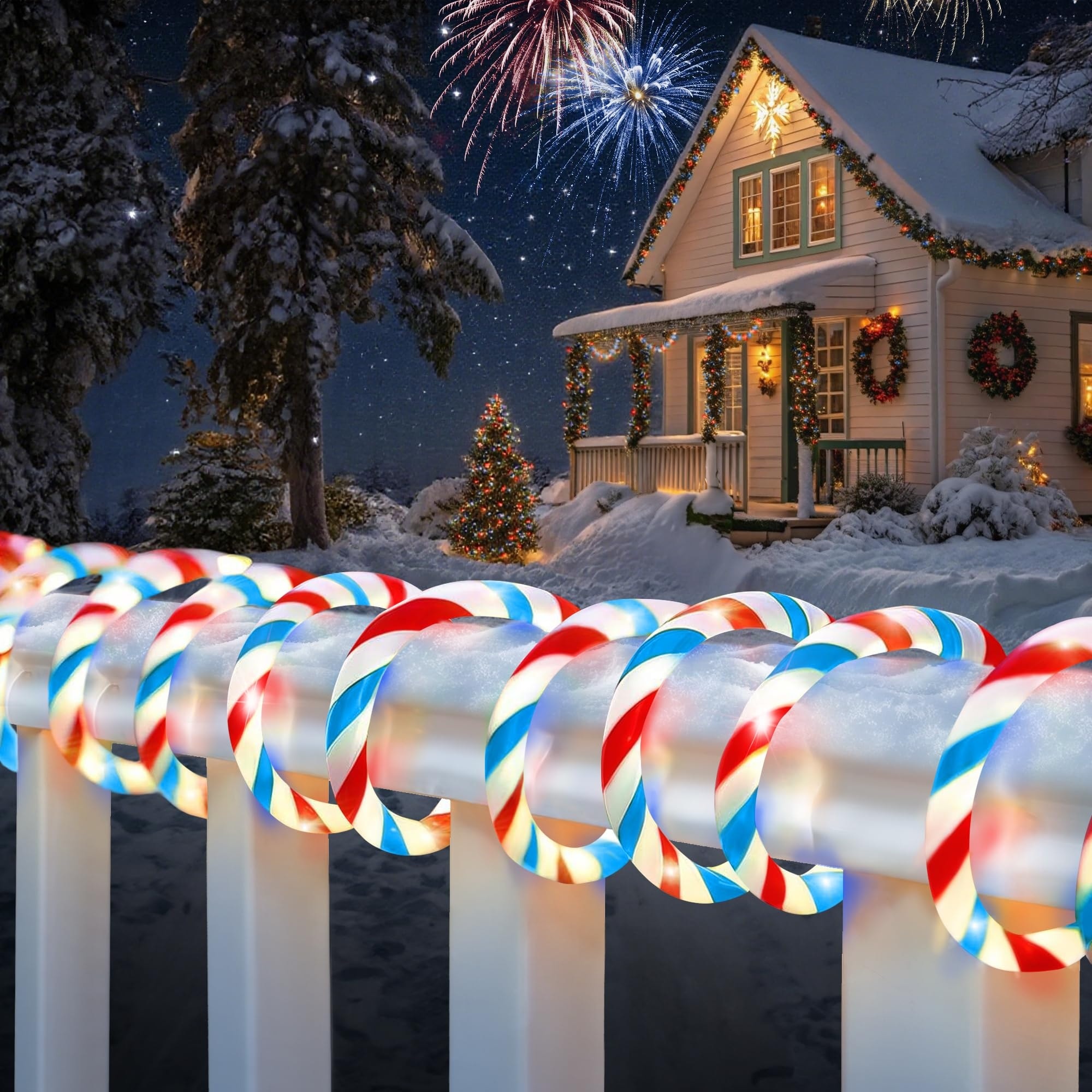 Oyezvary Christmas Candy Cane Rope Lights 66ft 480 LED Outdoor Waterproof String Lights with 8 Modes Timer for Garden Patio Tree Decor #L05OZ07058