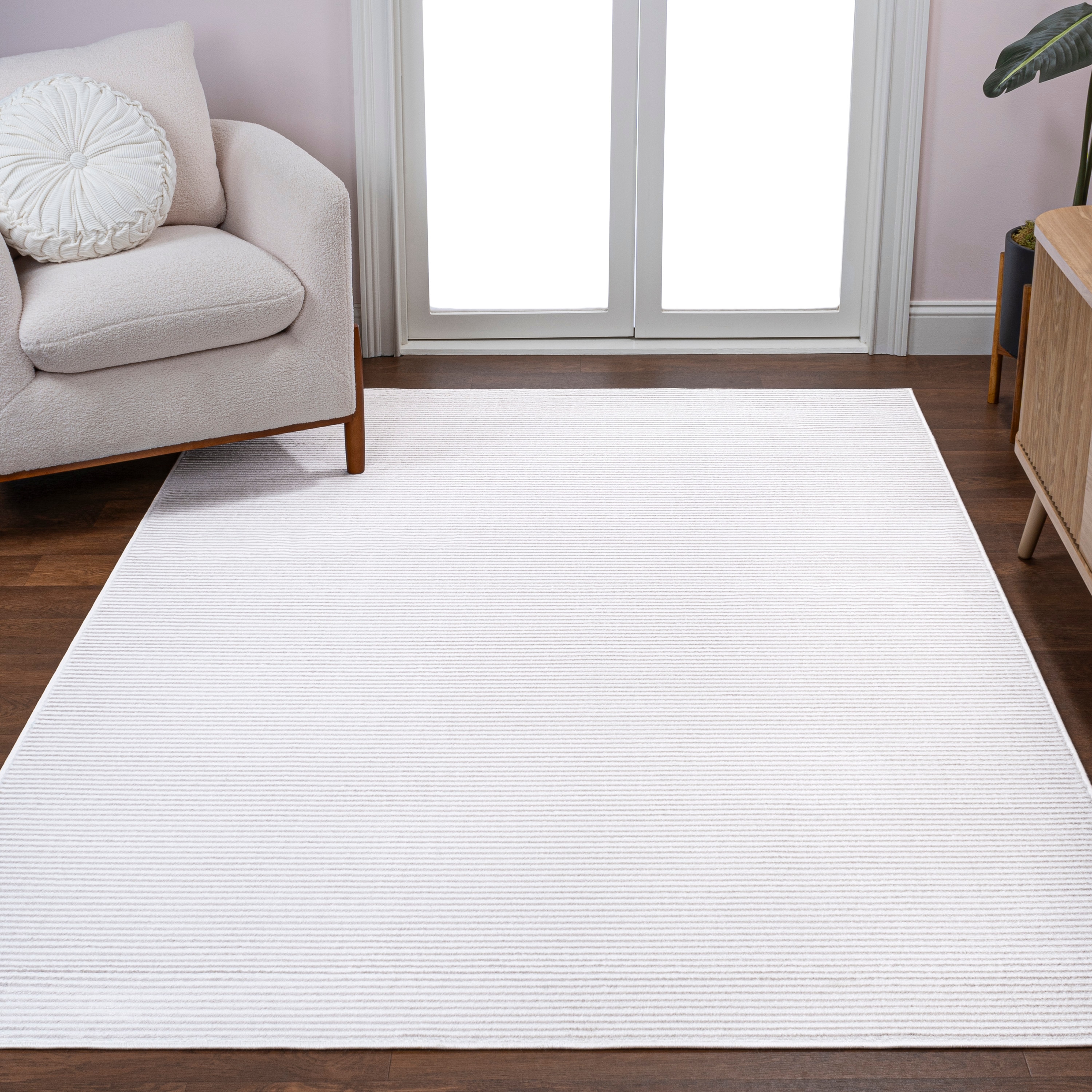 JONATHAN  Y CAR101C-8 CARMEL Cole Minimalist Pinstripe High-Low 8 x 10 (ft) Loomed Polyester White/Silver Rectangular Indoor Stripe Farmhouse/Cottage Area rug