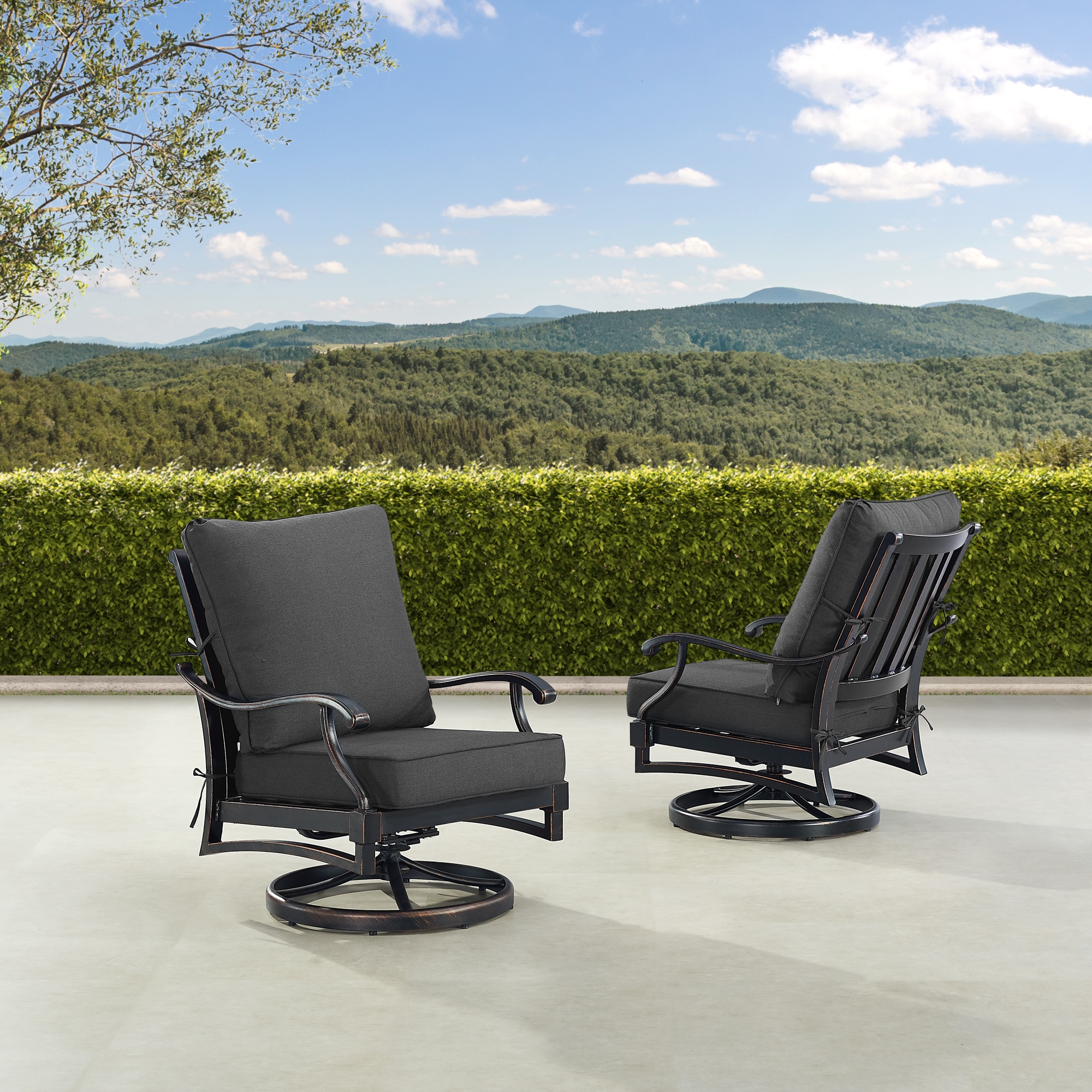 Oakland Living SHAO2CHBKCUA Deep Seating Patio Club Chairs Set of 2 Black Antique Copper Aluminum Frame Swivel rocker Conversation Chair with Black Cushioned Seat