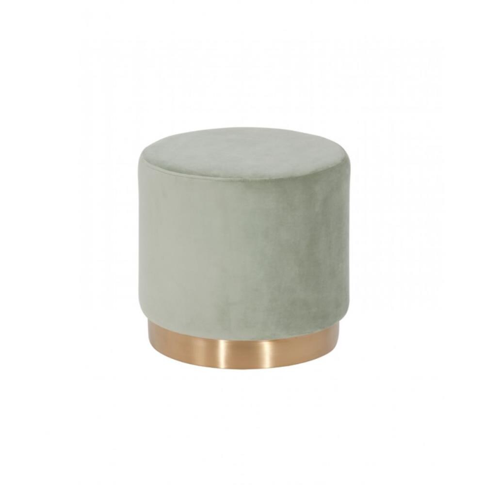 HomeRoots 4000376328 Round Modern Grey Velvet Ottoman with Gold Base