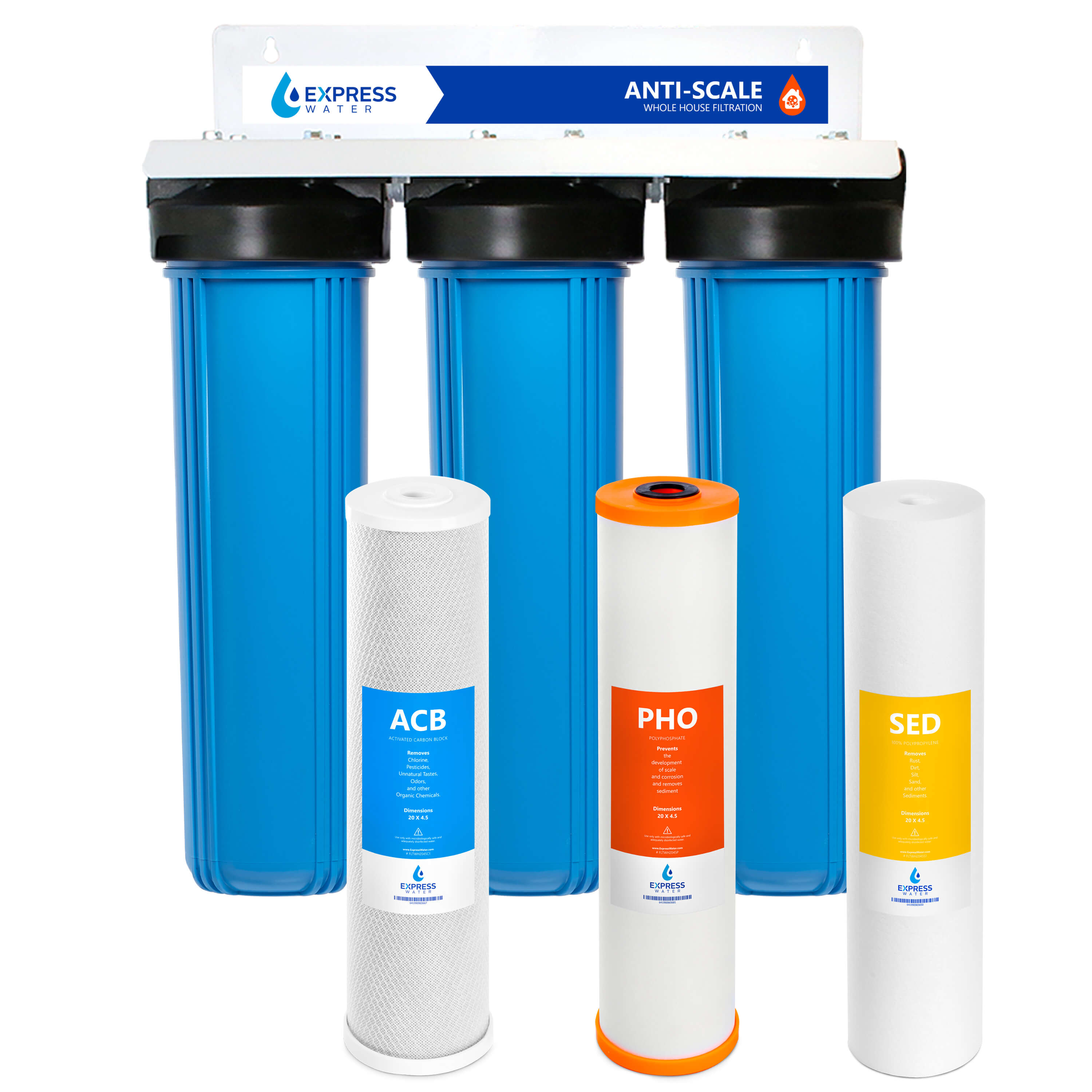 Triple-Stage Blue Whole House Water Filtration System