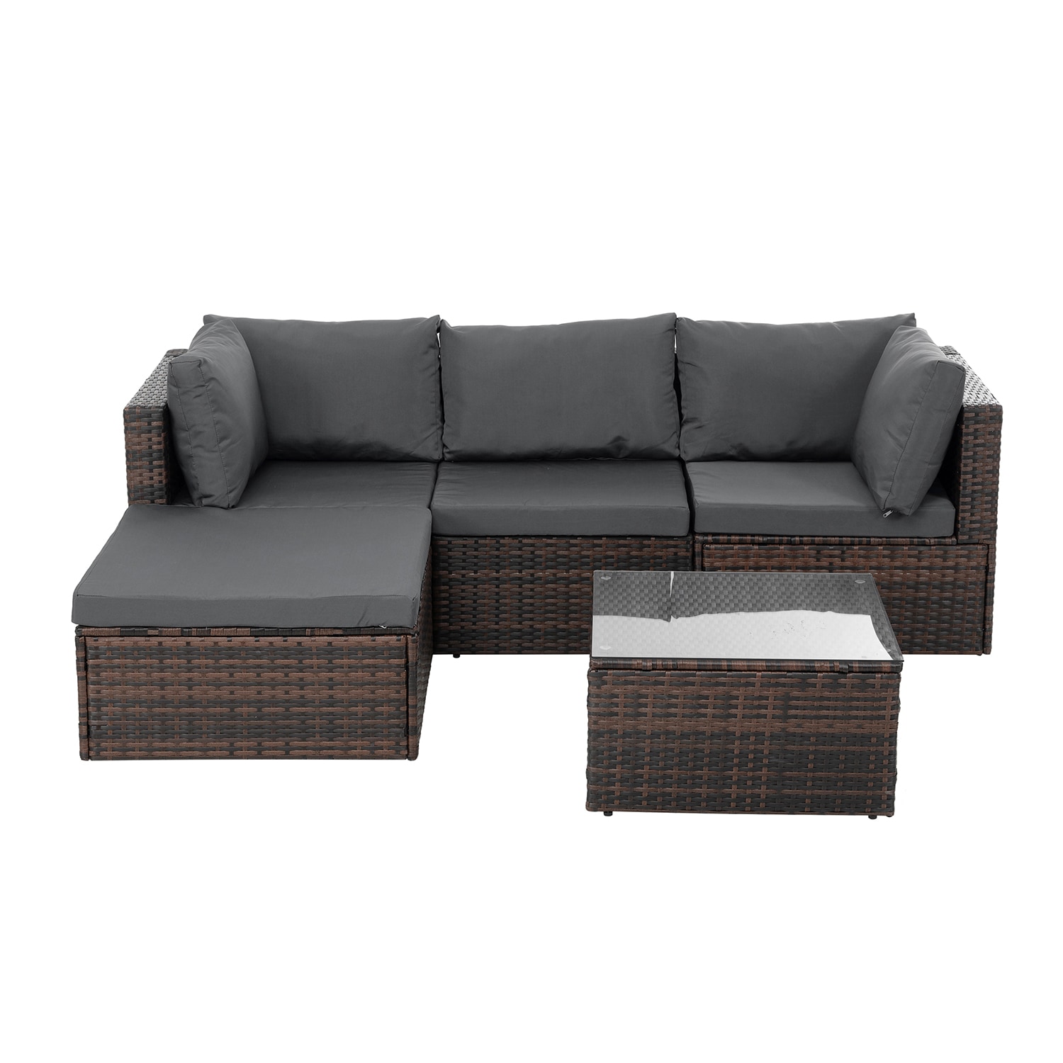 SINOFURN SYB790006GY Wicker Outdoor Sectional with Gray Cushions and Wicker Frame