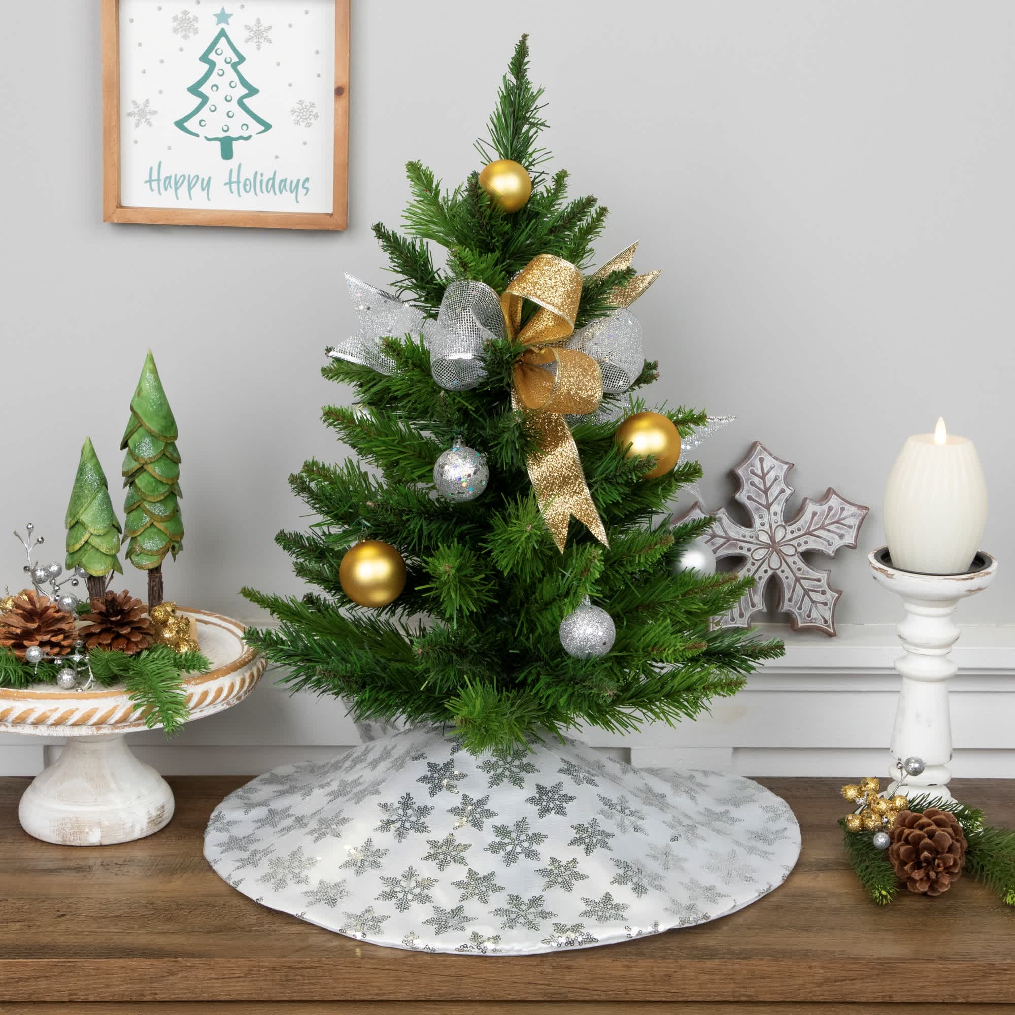 Northlight - Sequin Snowflake Mini Christmas Tree Skirt - Silver - 20 inch