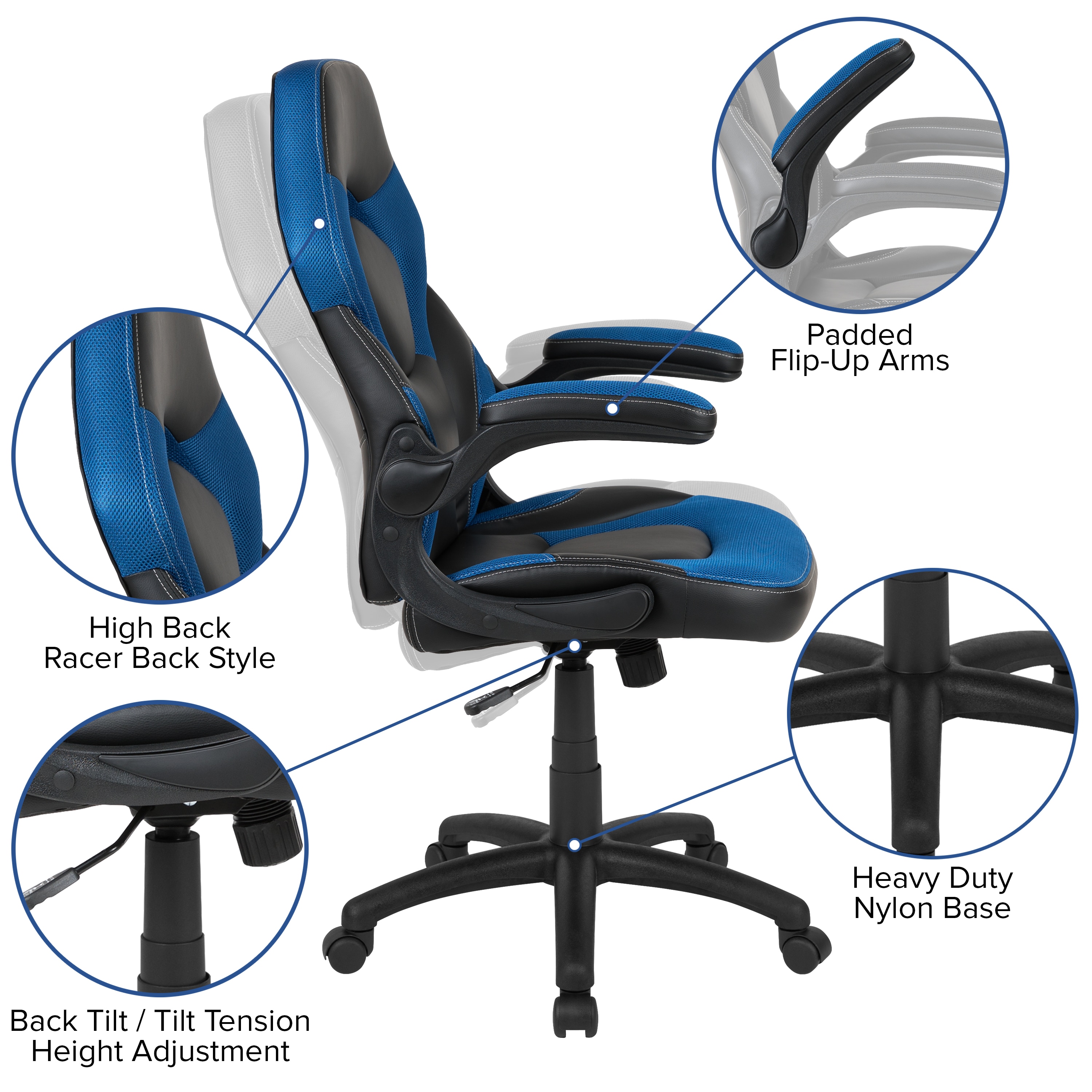 X10 Blue and Black Ergonomic Racing Style Gaming Chair