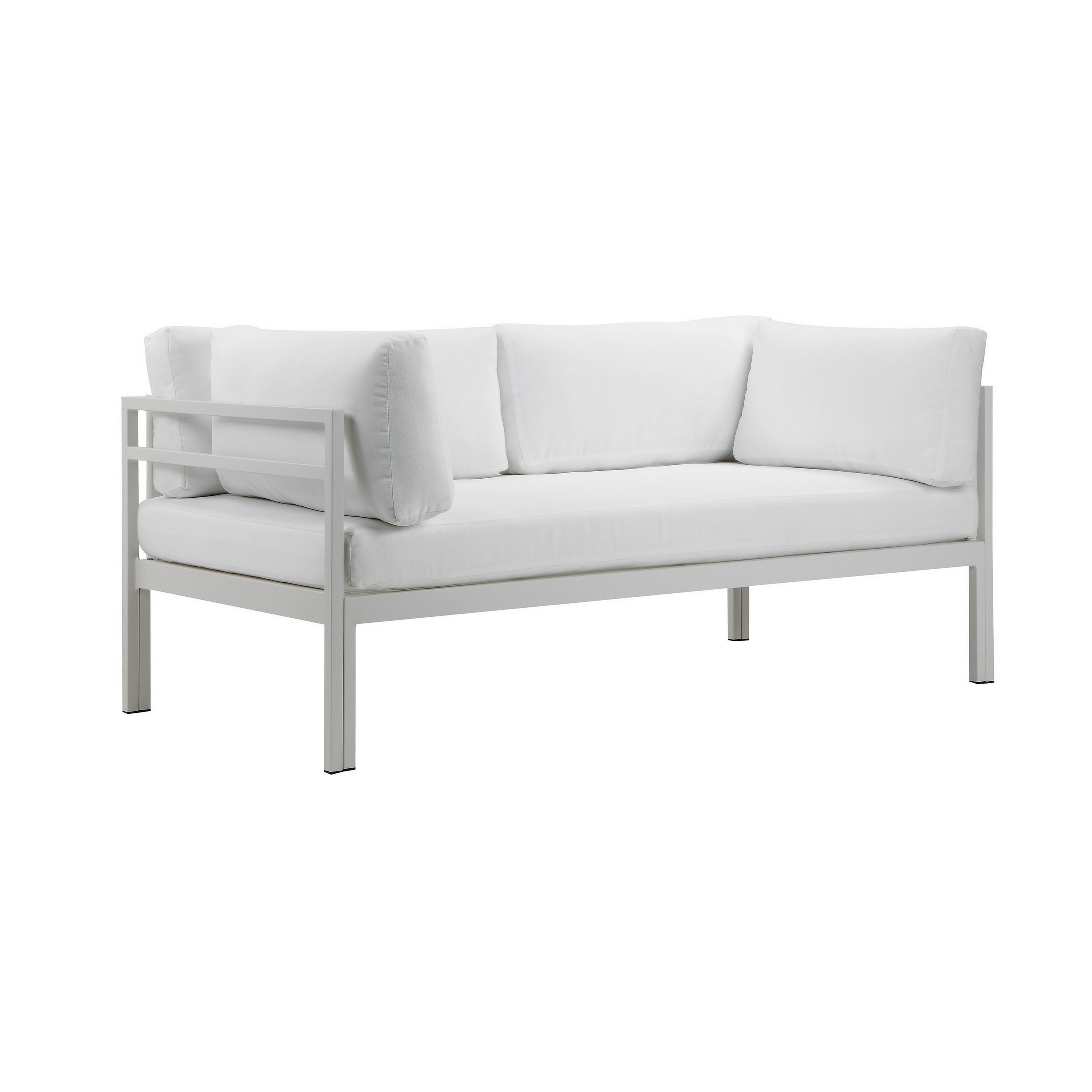 Benzara BM287723 Outdoor Sofa with White Cushions and Aluminum Frame
