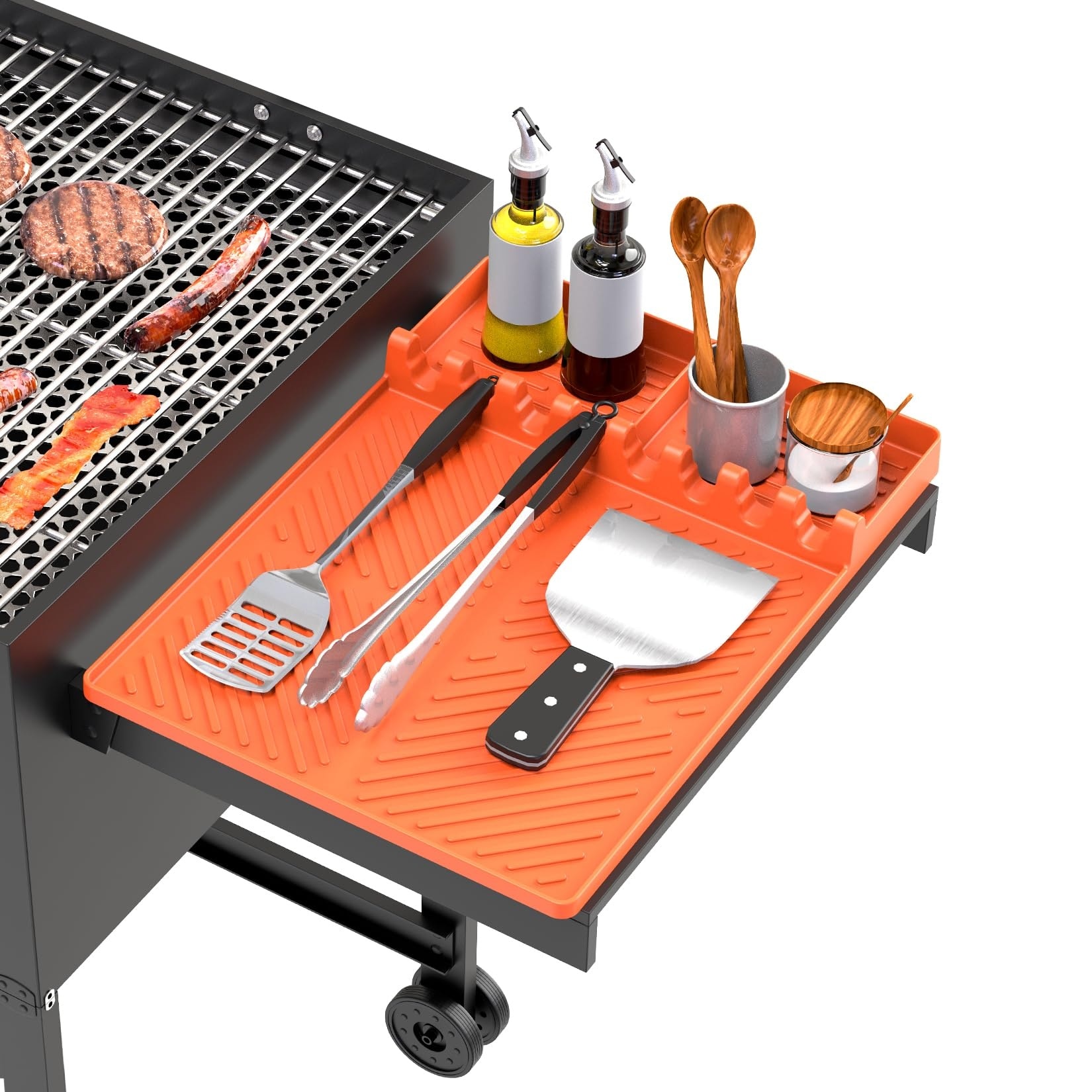 ITOPFOX Silicone Grill Mat for Outdoor Kitchen Large 16x11 5 Inch Heat Resistant Griddle Tools Mat with Drip Pad and 8 Utensil Slots Easy to #L05IT09033